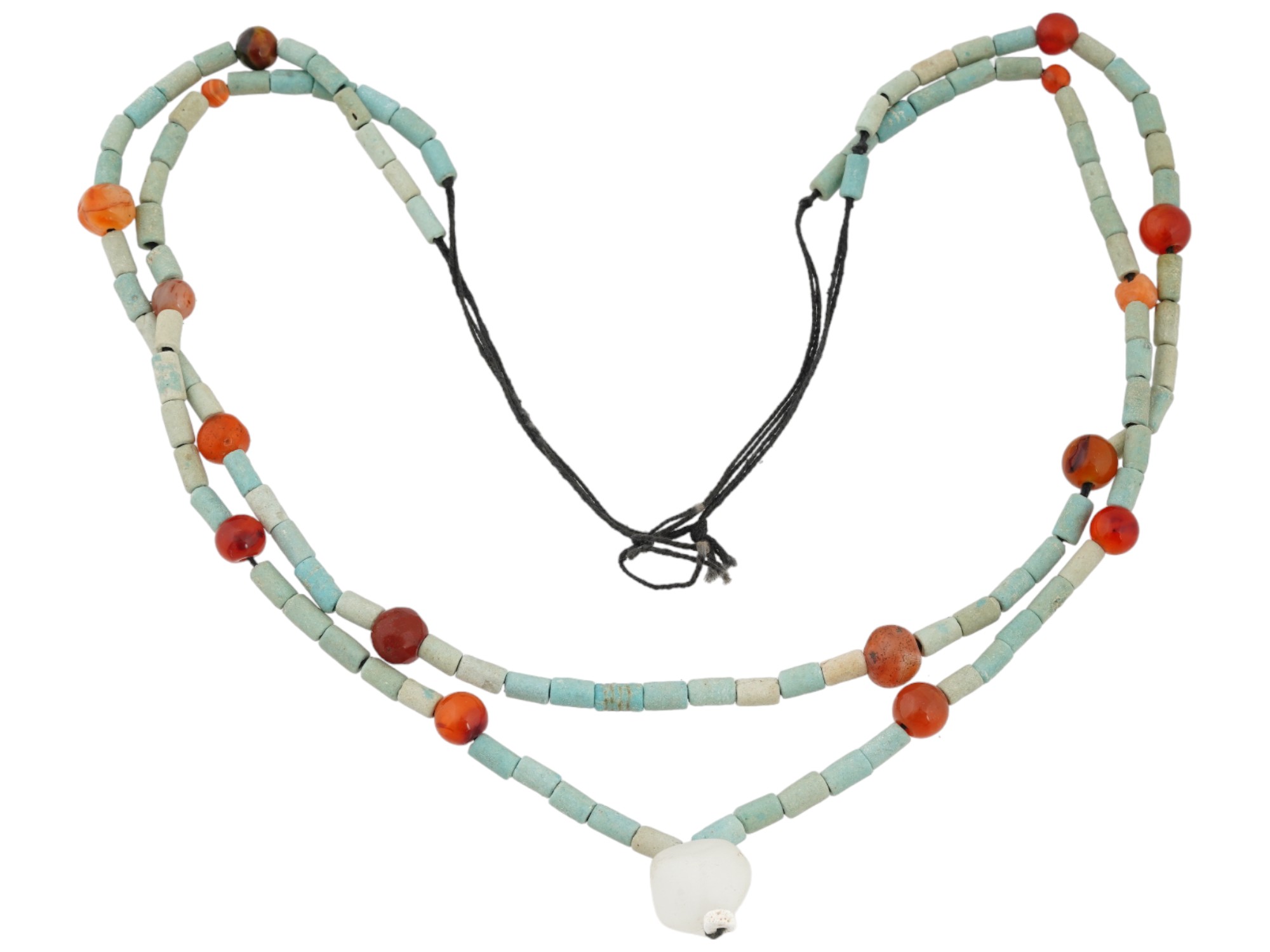 TWO ANTIQUE EGYPTIAN FAIENCE CARNELIAN NECKLACES PIC-1