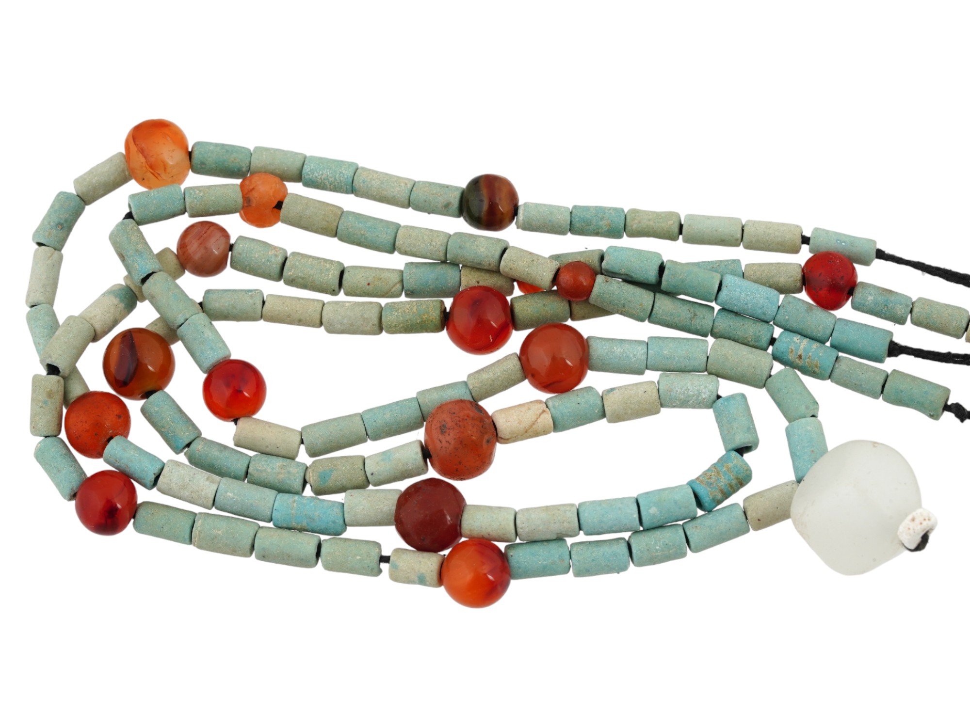 TWO ANTIQUE EGYPTIAN FAIENCE CARNELIAN NECKLACES PIC-3