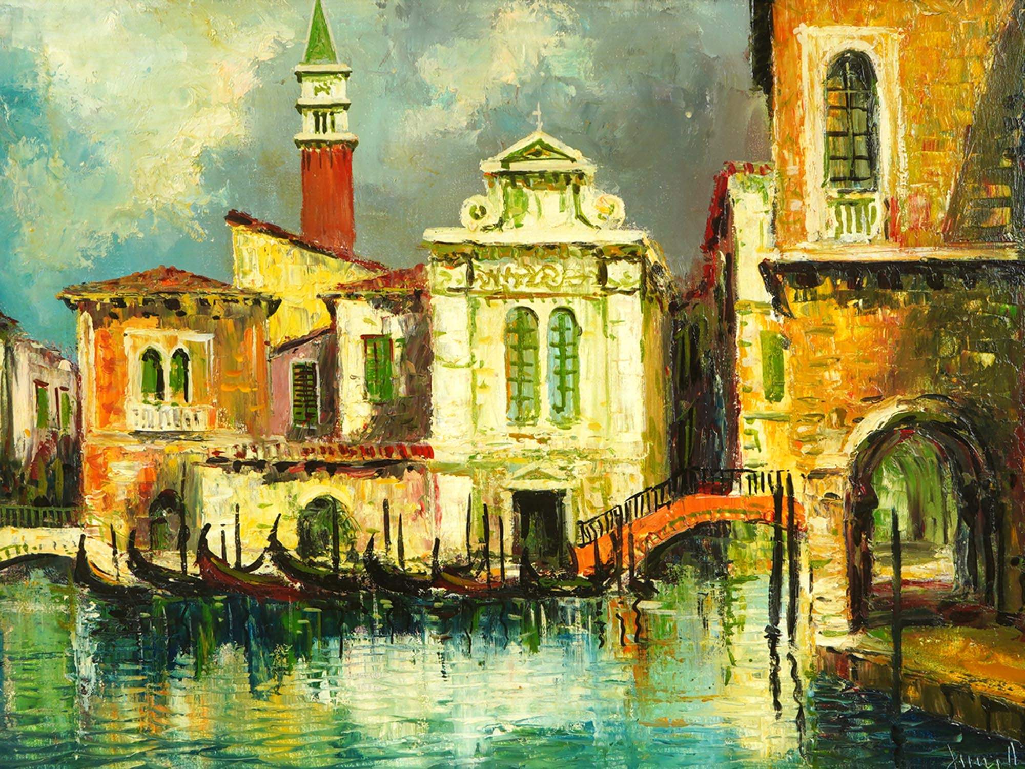 MID CENTURY VIEW OF VENICE OIL PAINTING SIGNED PIC-1