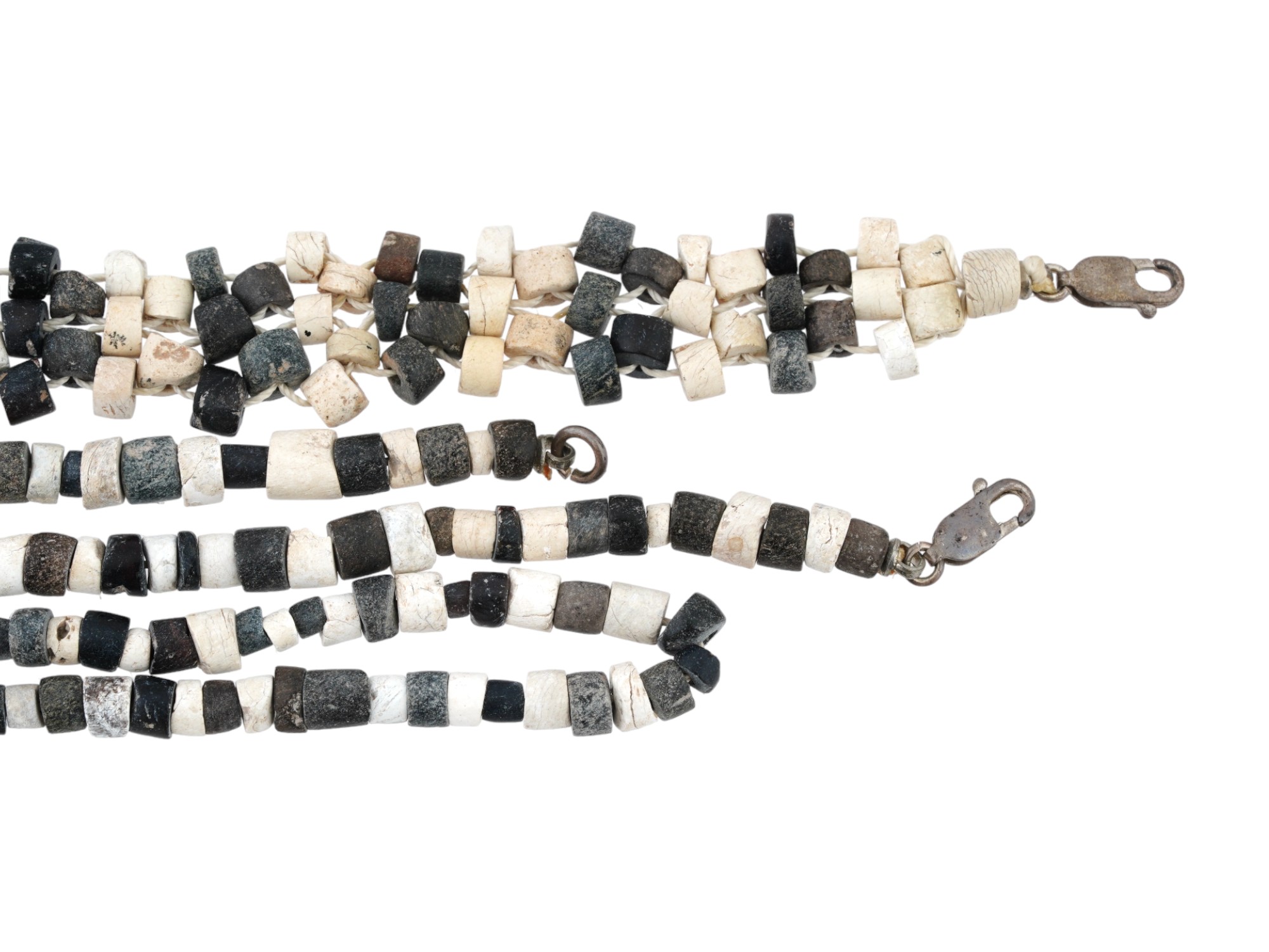 ANCIENT BLACK WHITE STONE BEAD NECKLACE AND BRACELET PIC-4