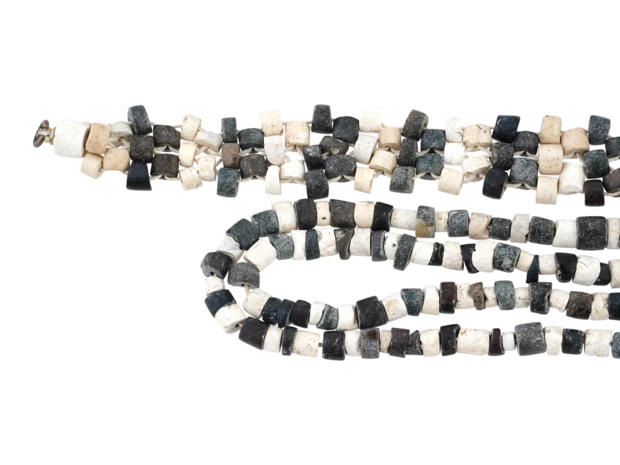 ANCIENT BLACK WHITE STONE BEAD NECKLACE AND BRACELET PIC-3