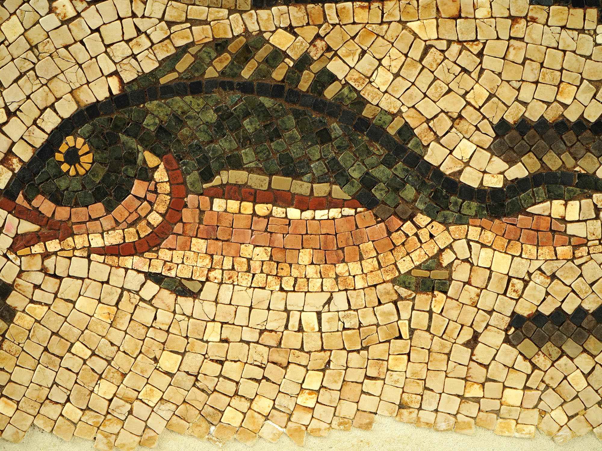 ANCIENT BYZANTINE FRAGMENT OF A MOSAIC PIECE FISHERMEN PIC-2