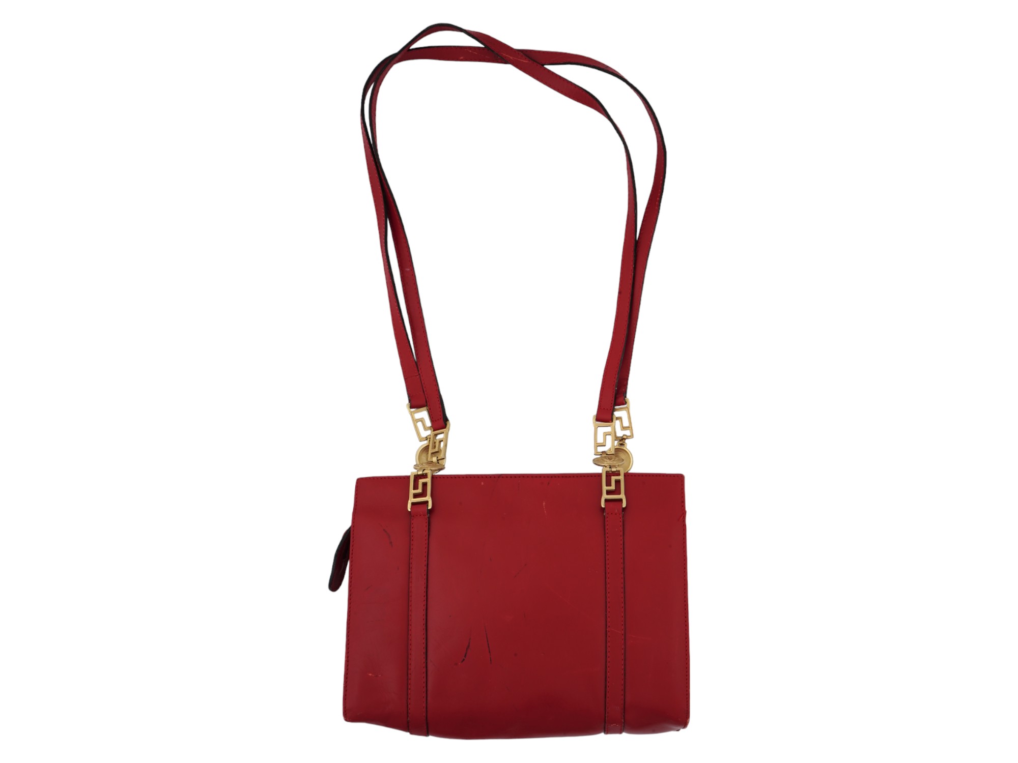 1990 VERSACE MEDUSA RED LEATHER SHOULDER BAG PIC-2