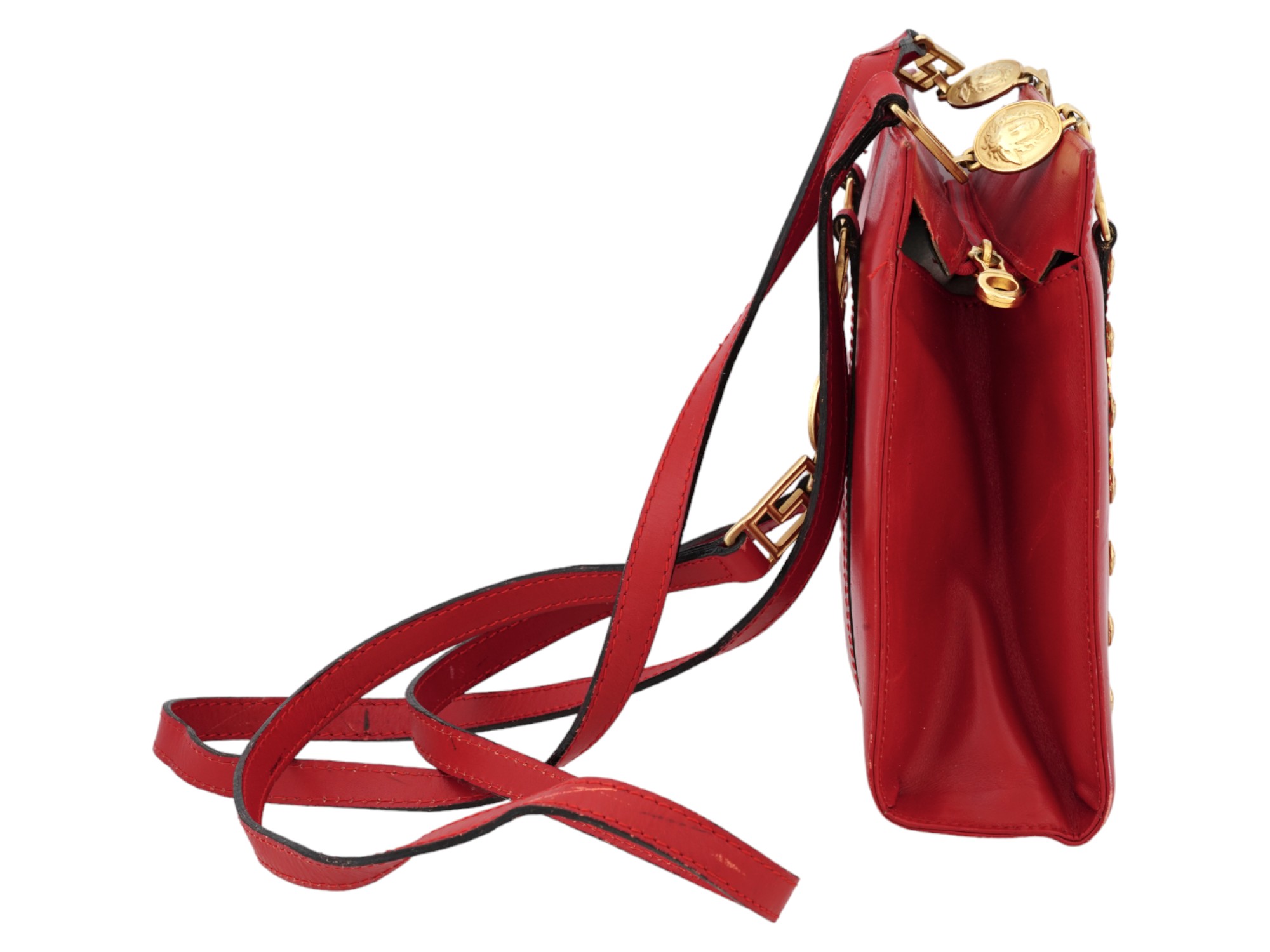 1990 VERSACE MEDUSA RED LEATHER SHOULDER BAG PIC-3