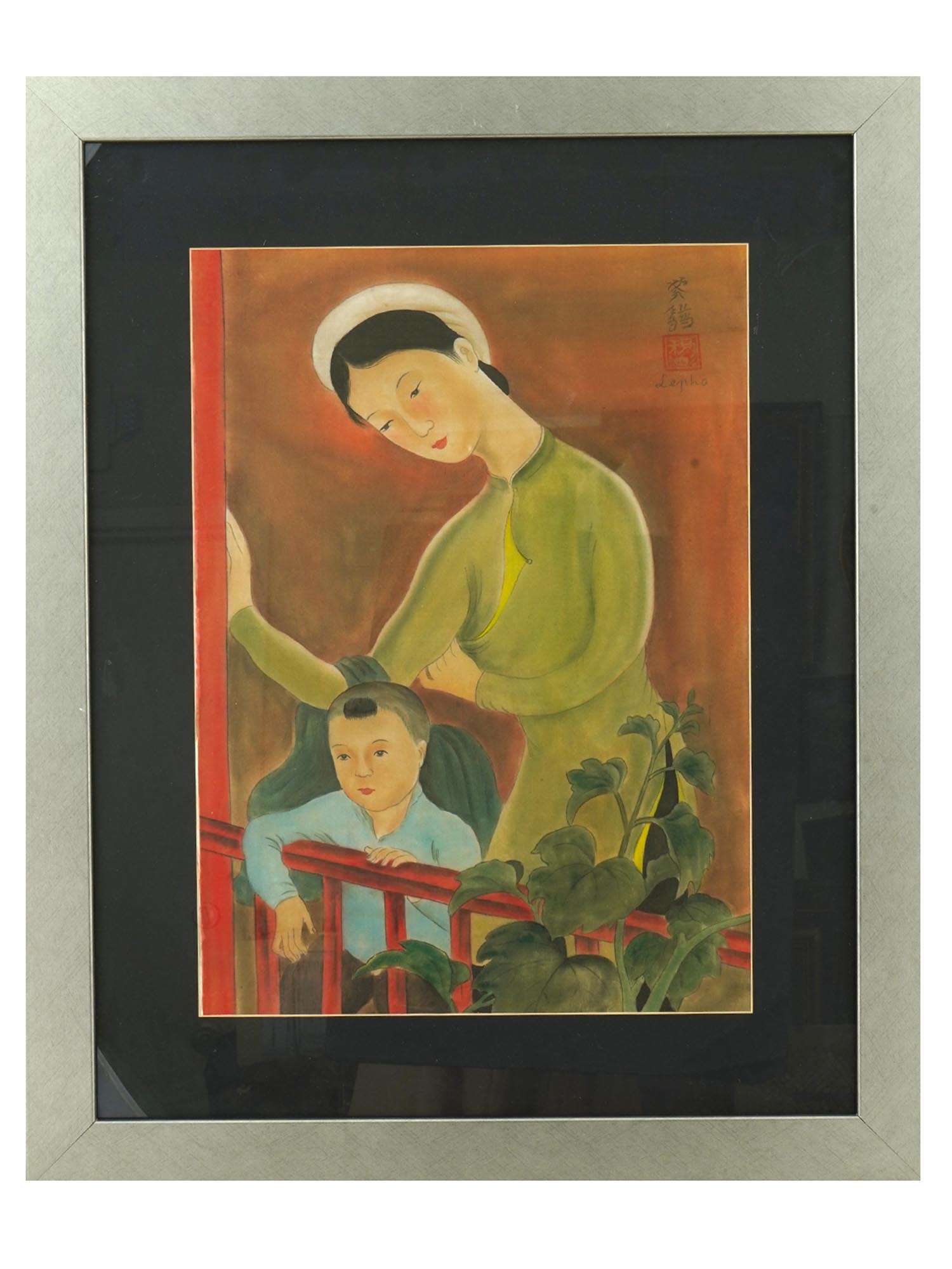 LE PHO VIETNAMESE MOTHER AND CHILD SILK PAINTING PIC-0