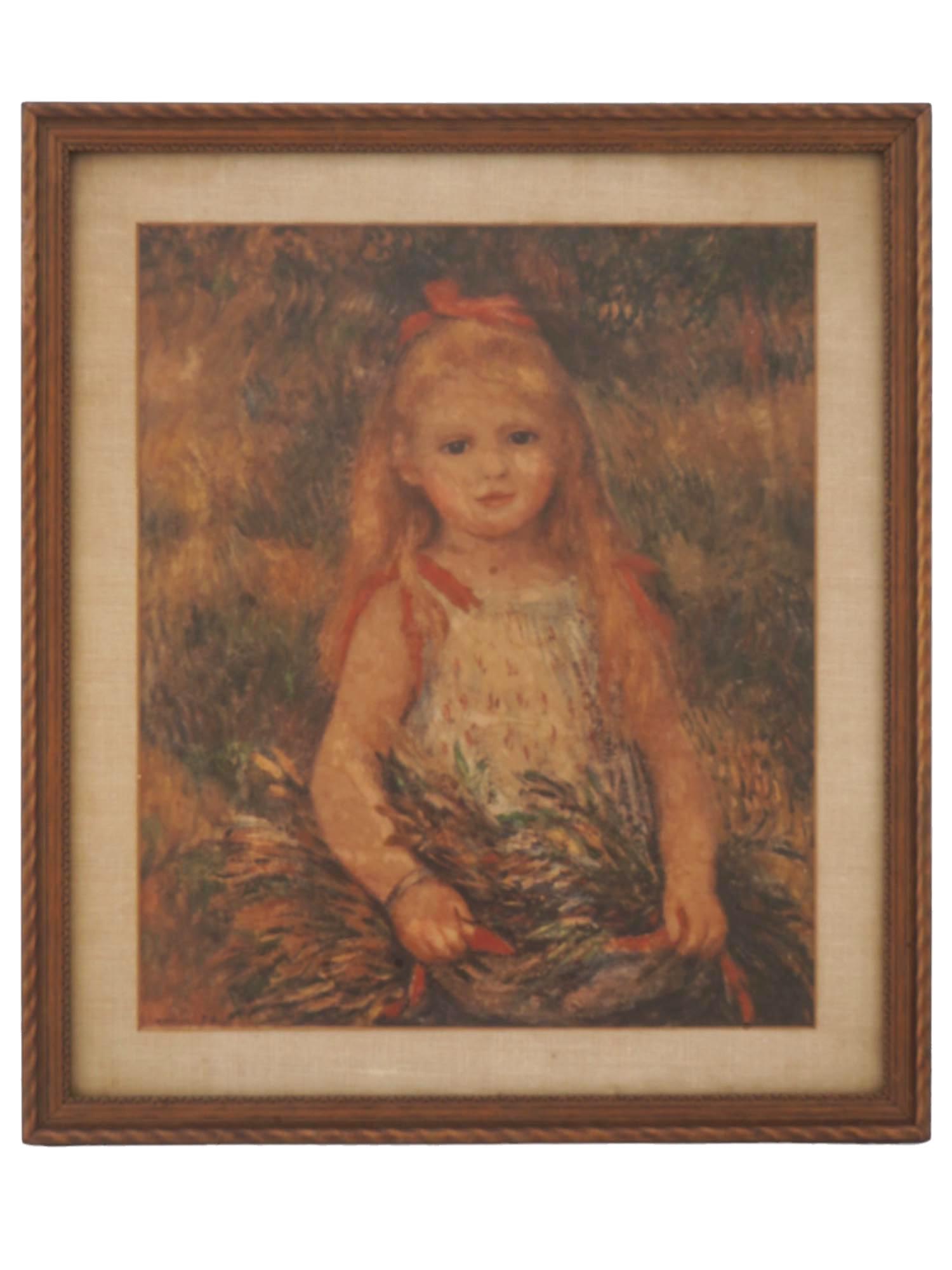 VINTAGE PRINT AUGUSTE RENOIR GIRL CARRYING FLOWERS PIC-0