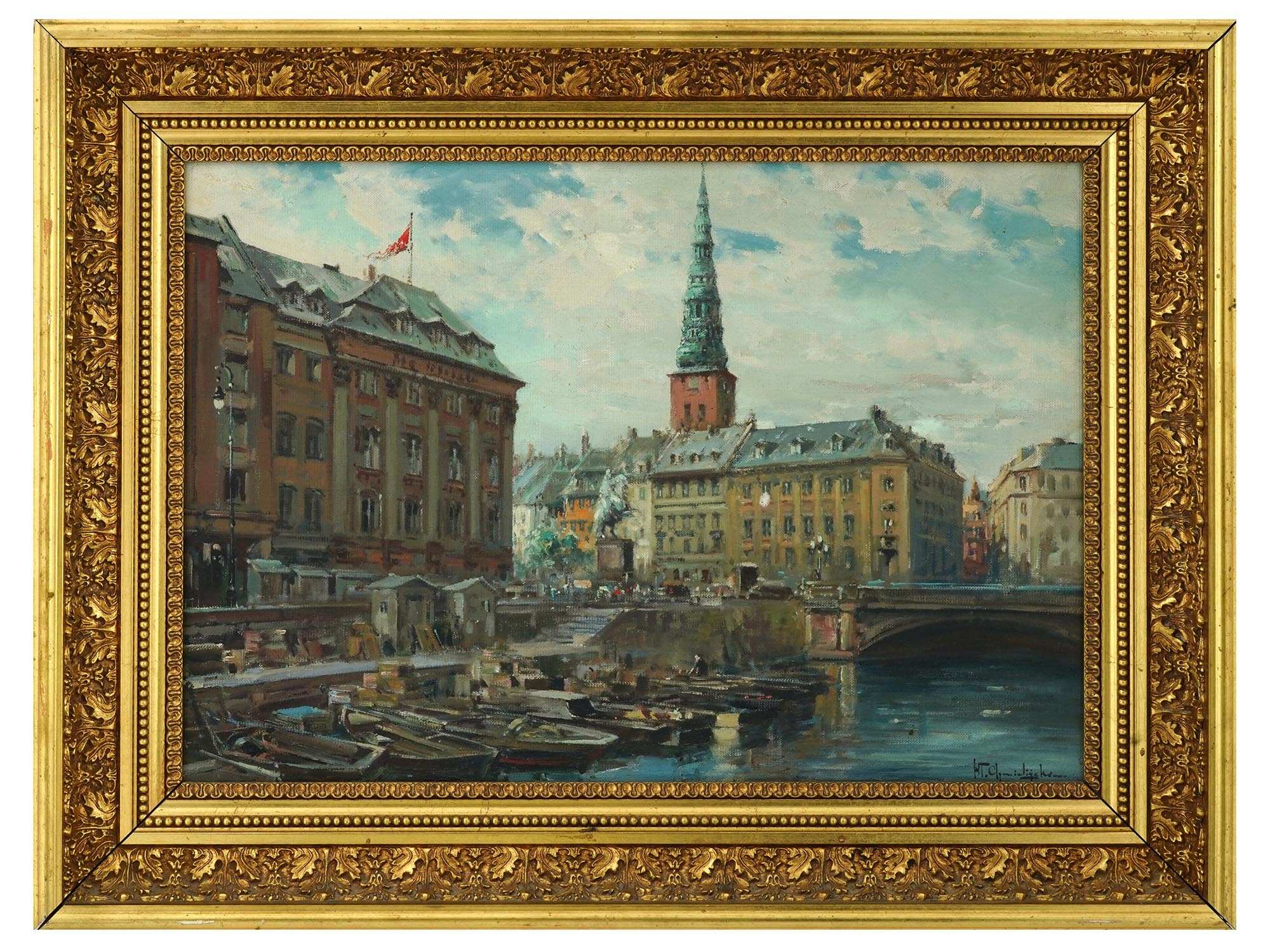 CITYSCAPE OIL PAINTING BY WLADYSLAW CHMIELINSKI PIC-0