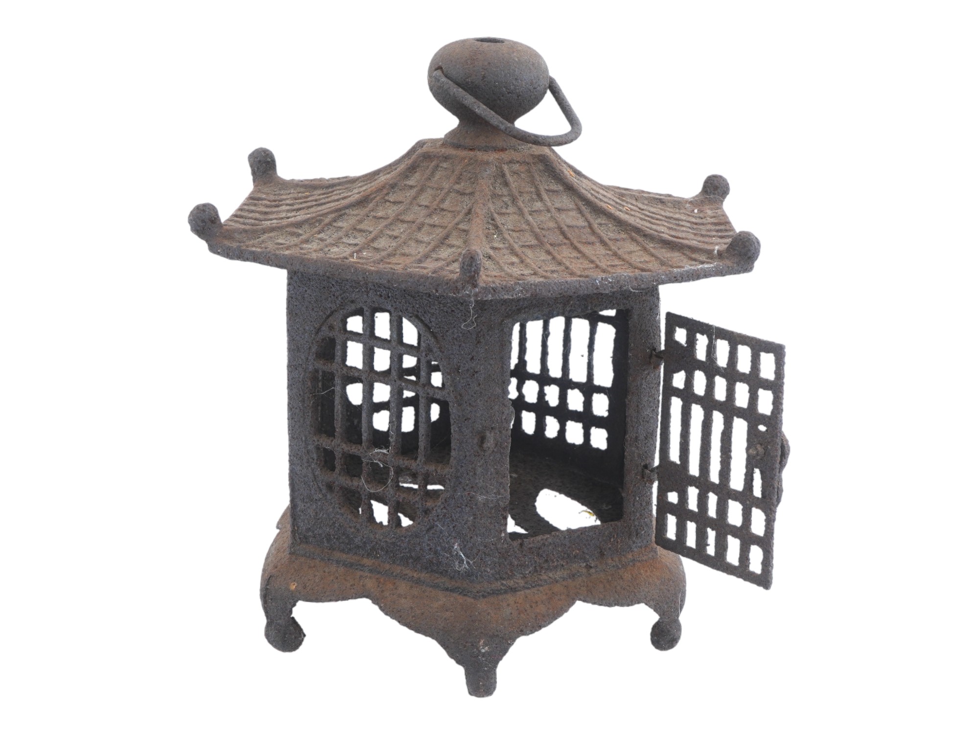 ANTIQUE JAPANESE WROUGHT IRON PAGODA LANTERN PIC-1