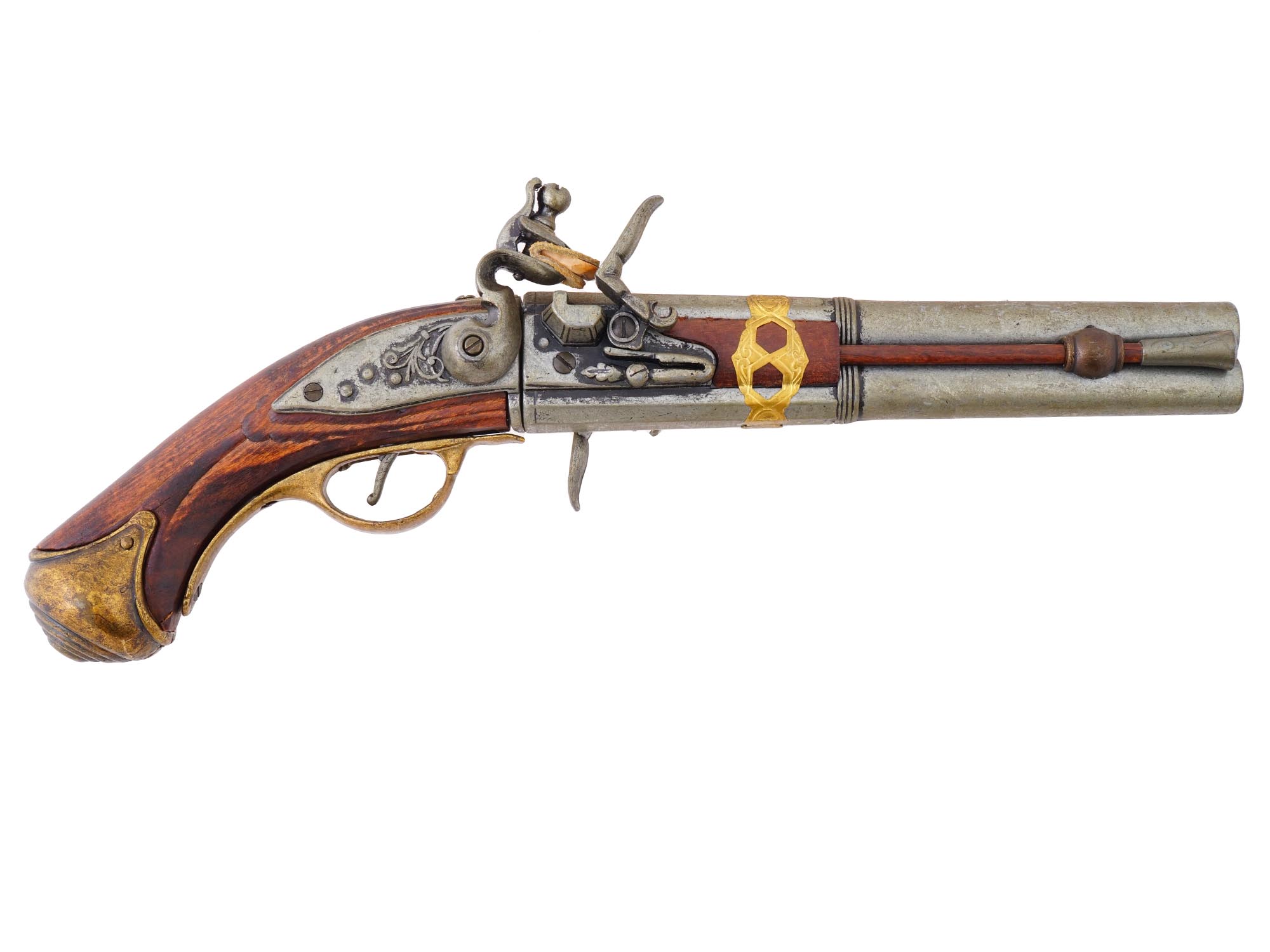 BRITISH CAVALRY DOUBLE BARREL FLINTLOCK PISTOL PIC-0