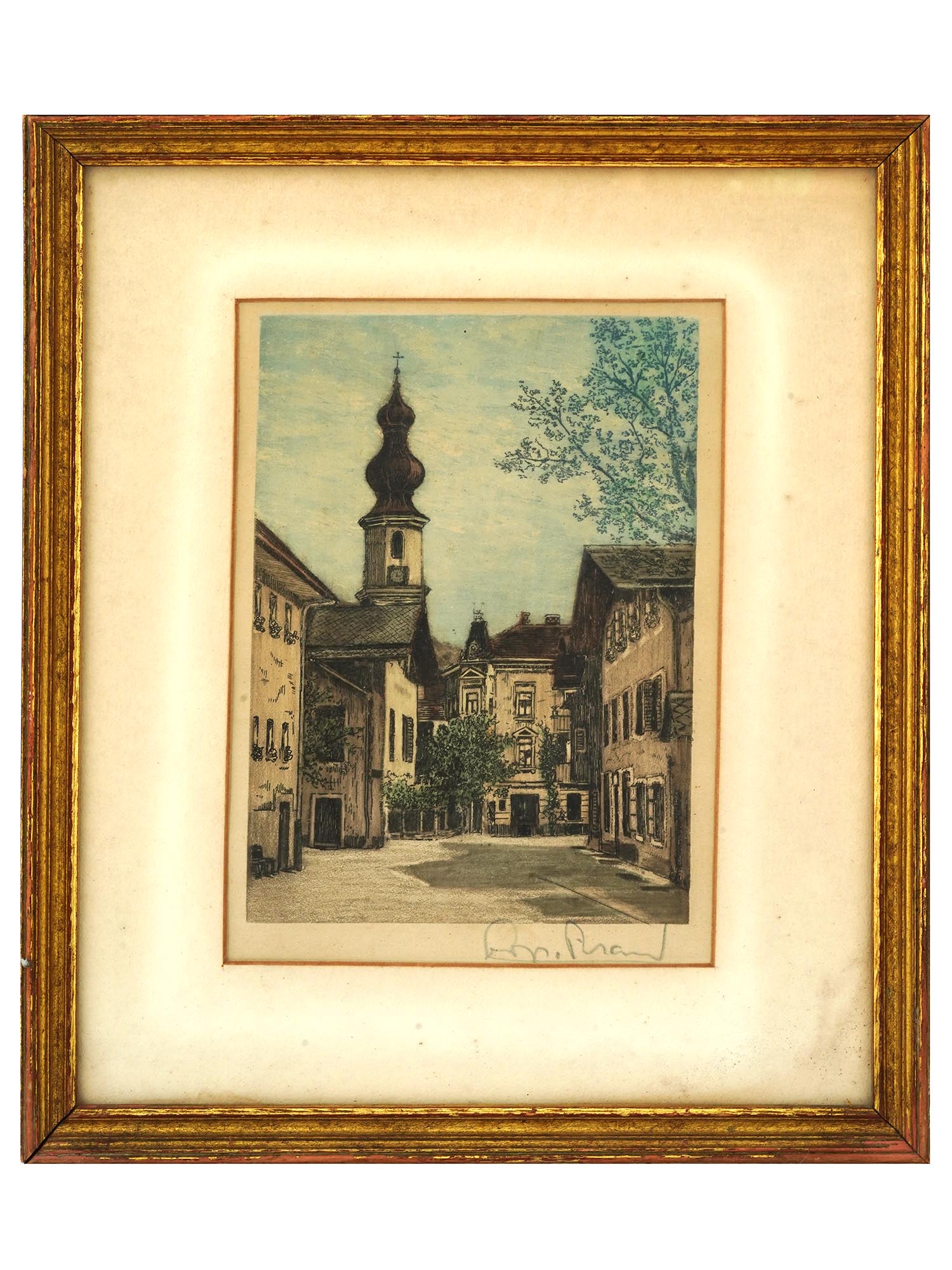 MID CENT GERMAN CITYSCAPE COLOR LITHOGRAPH SIGNED PIC-0