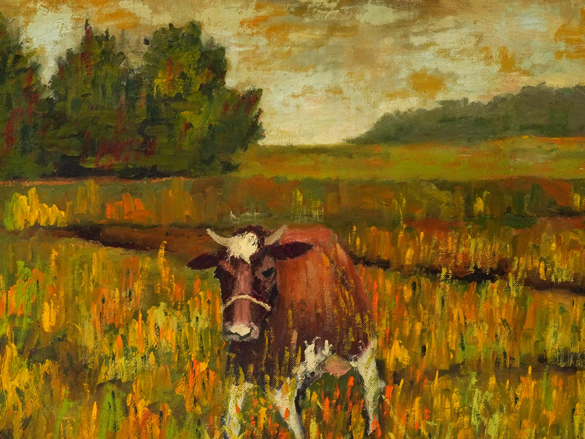 IMPRESSIONIST MANNER COW LANDSCAPE OIL PAINTING PIC-1