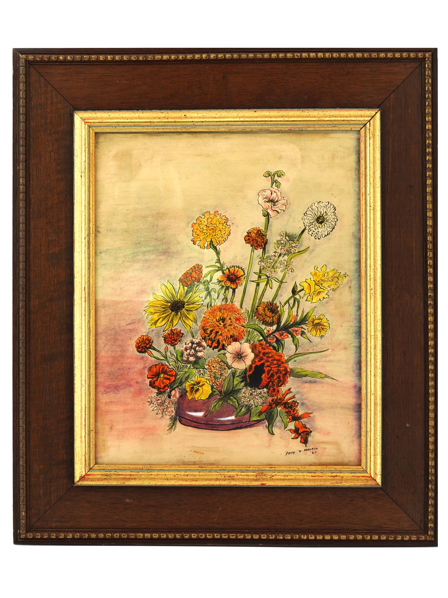 MIXED MEDIA PAINTING OF FLOWERS DAISY H MARTIN 67 PIC-0