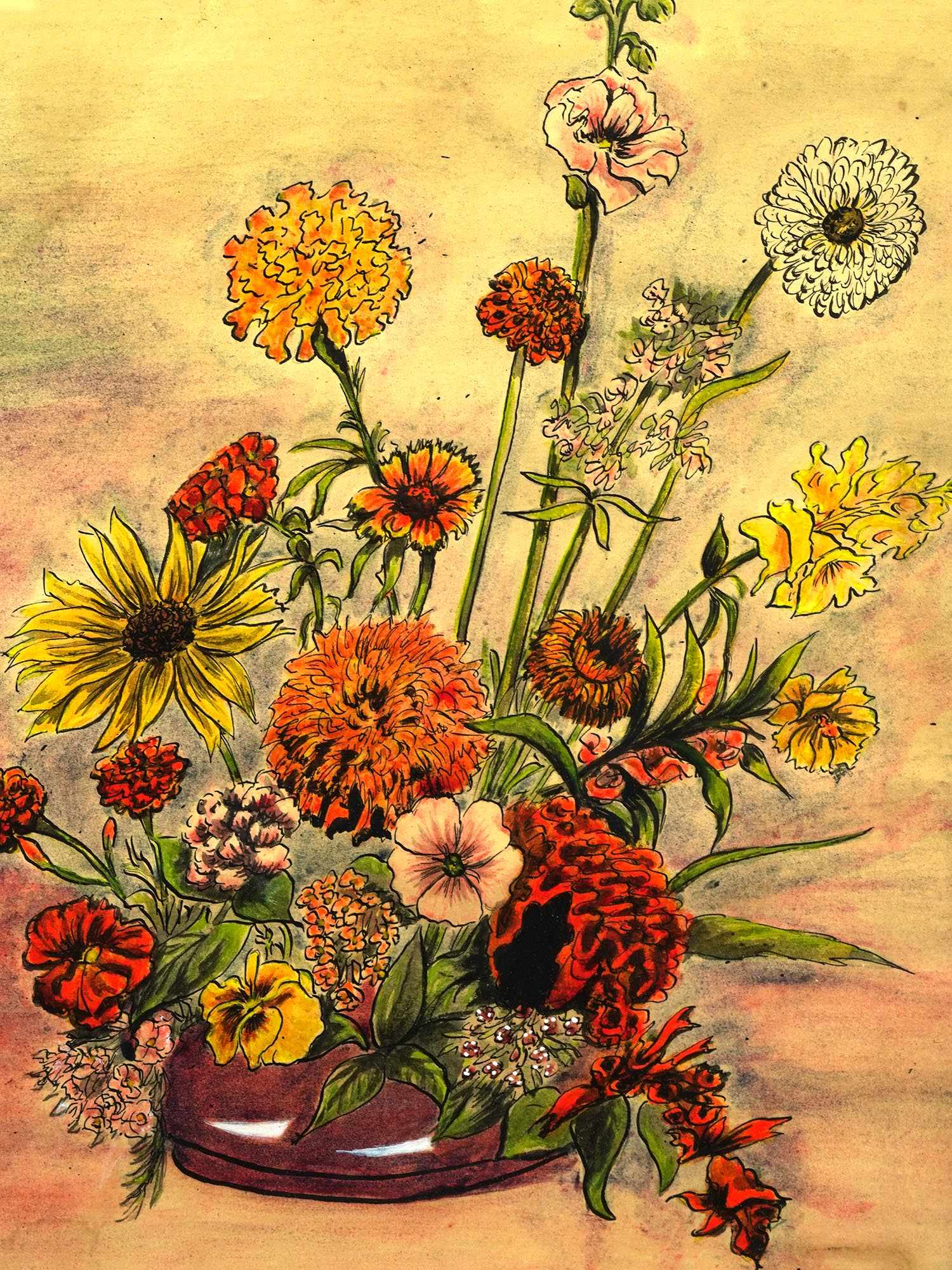 MIXED MEDIA PAINTING OF FLOWERS DAISY H MARTIN 67 PIC-1
