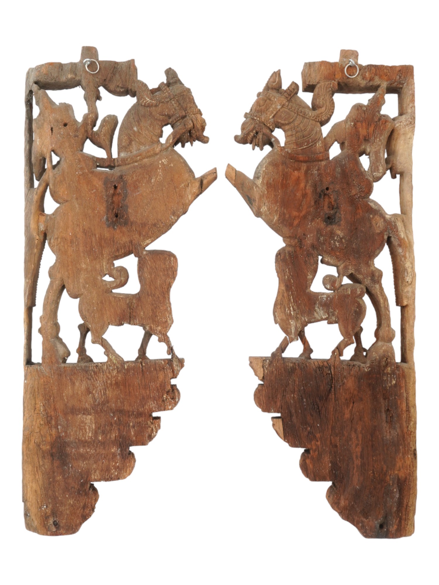 PAIR OF INDIAN CARVED RELIEF WOODEN WALL BRACKETS PIC-1