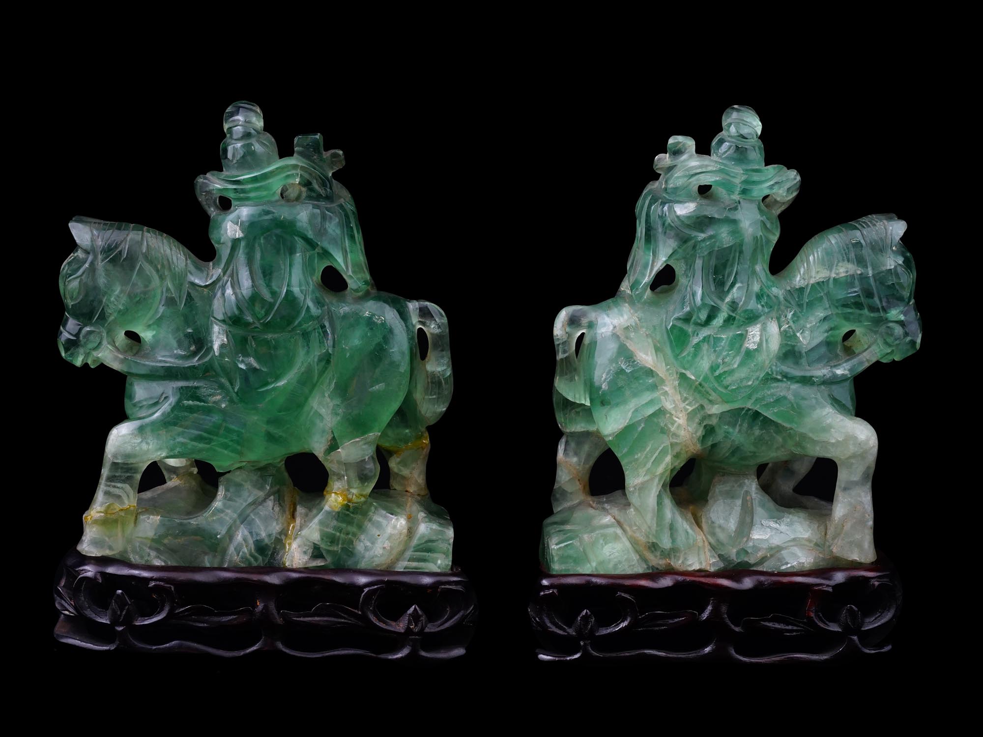 PAIR OF CHINESE CARVED QUARTZ FIGURINES OF MUSICIANS PIC-3