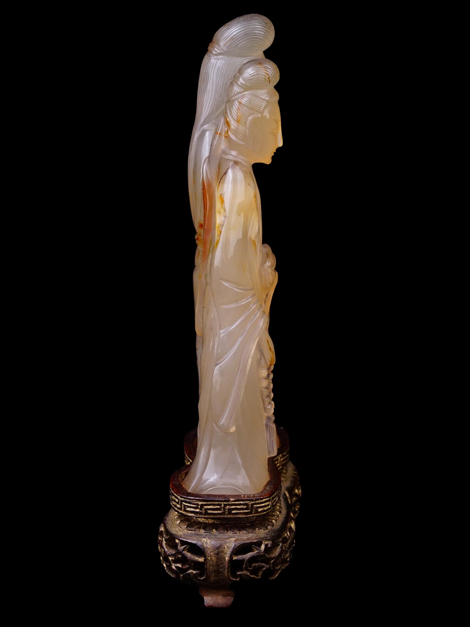 CHINESE HAND CARVED AGATE FIGURE OF COURT LADIES PIC-2