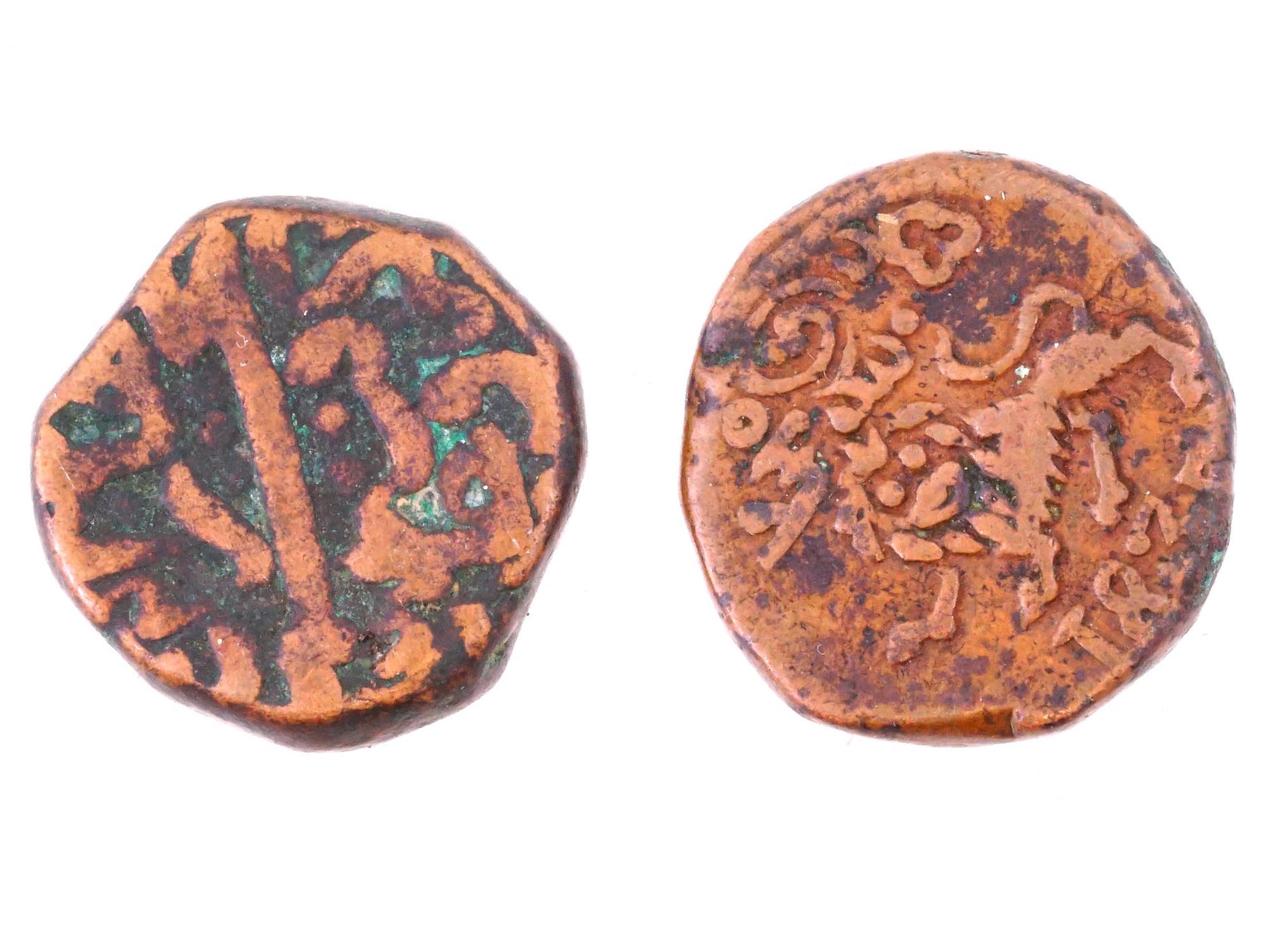 PAIR OF ANTIQUE KINGDOM OF MYSORE COPPER COINS PIC-1