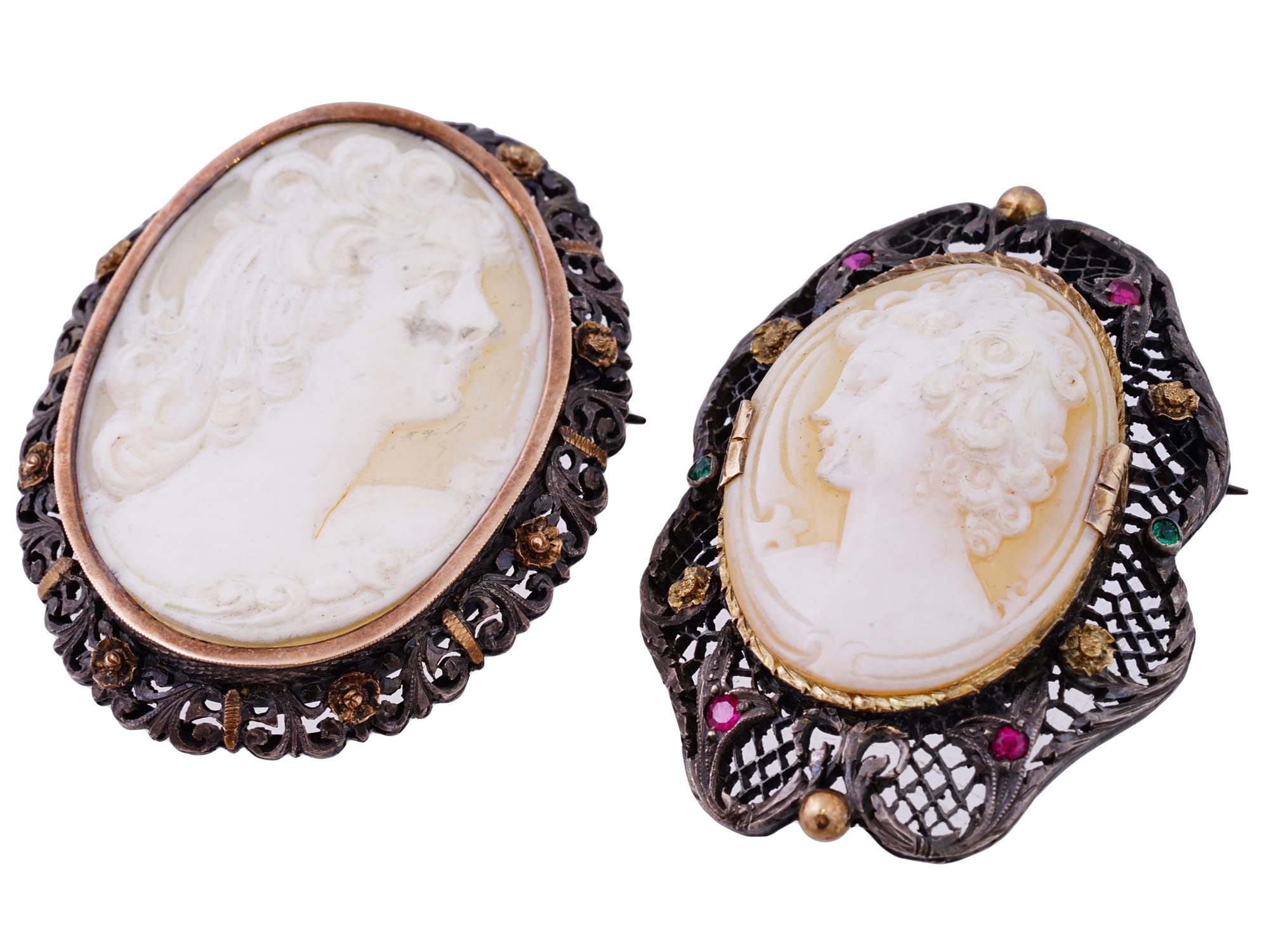 VICTORIAN MANNER PORTRAIT SHELL CAMEO BROOCHES PIC-1