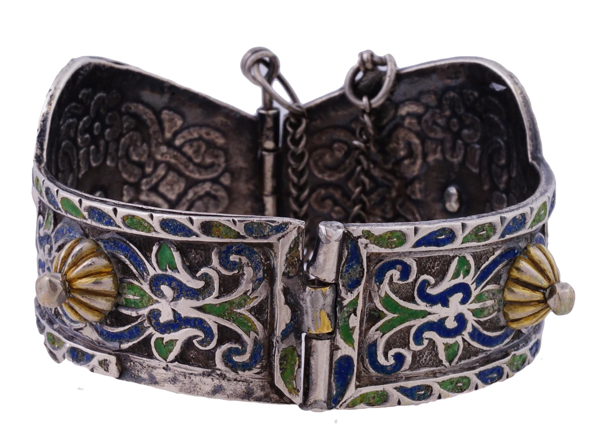 ANTIQUE BERBER PROBABLY SILVER AND ENAMEL BRACELET PIC-4