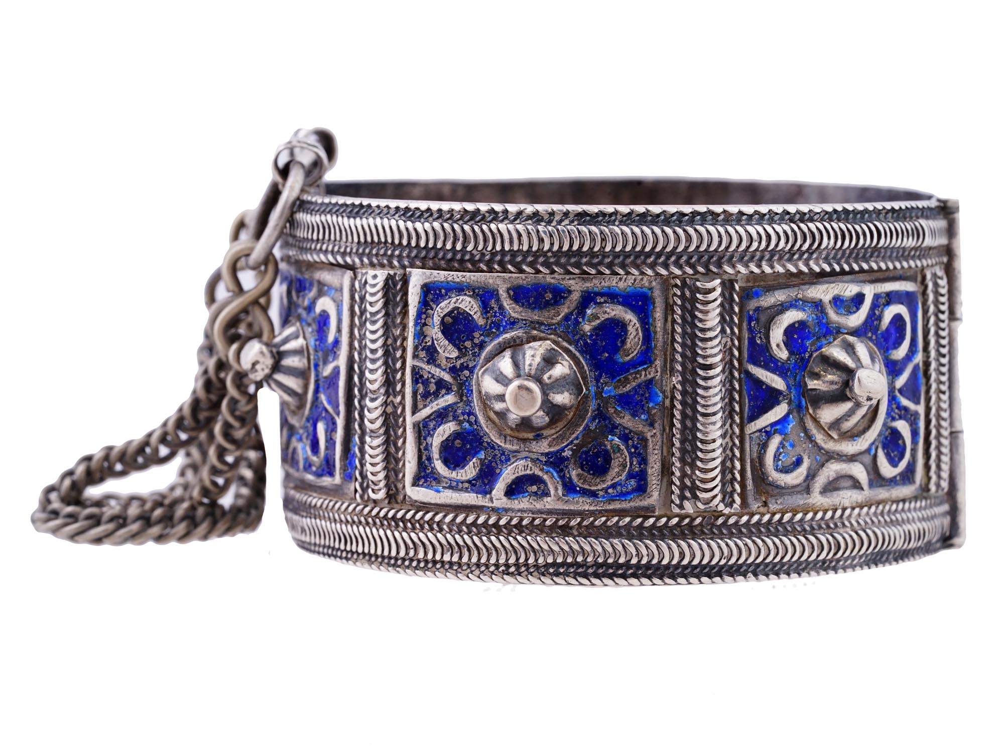 ANTIQUE BERBER SILVER AND BLUE ENAMEL BRACELET PIC-2