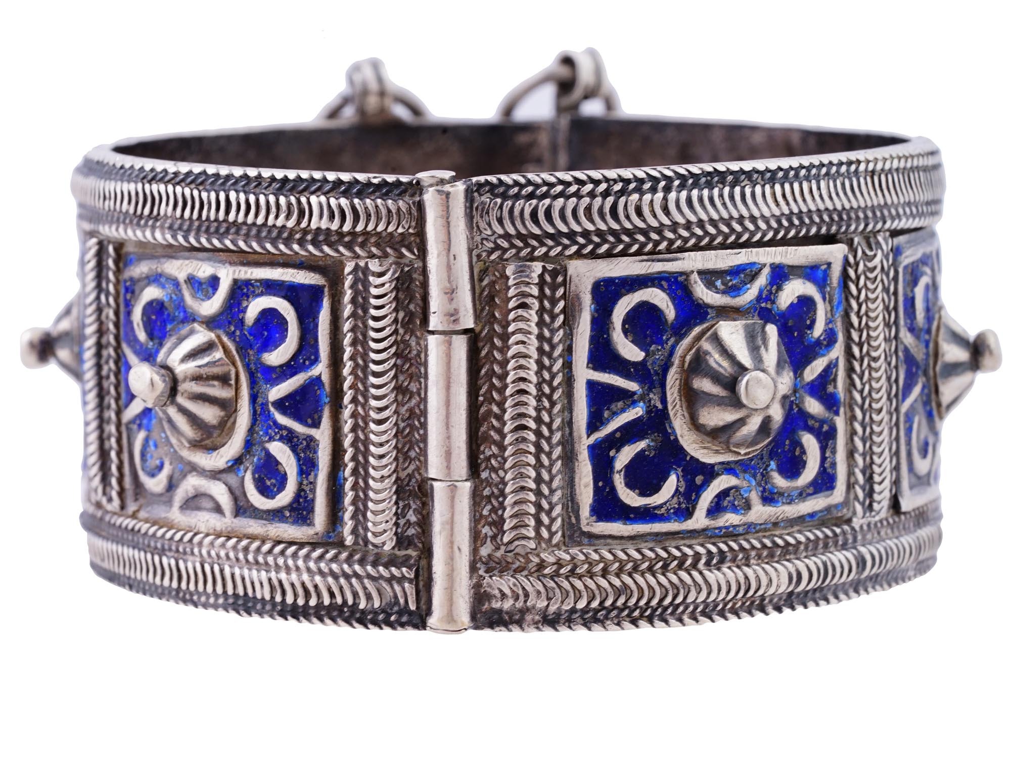 ANTIQUE BERBER SILVER AND BLUE ENAMEL BRACELET PIC-0