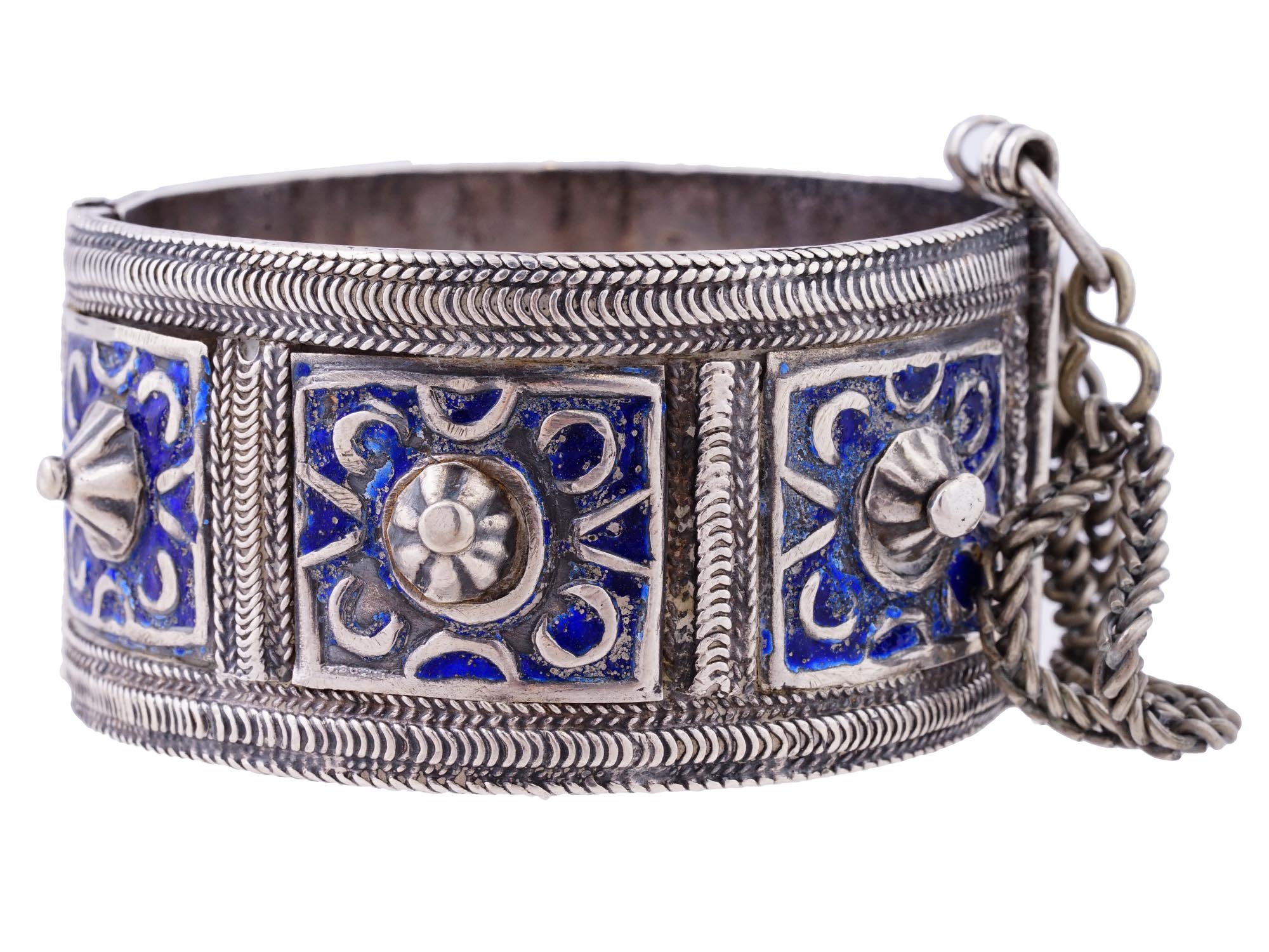 ANTIQUE BERBER SILVER AND BLUE ENAMEL BRACELET PIC-1