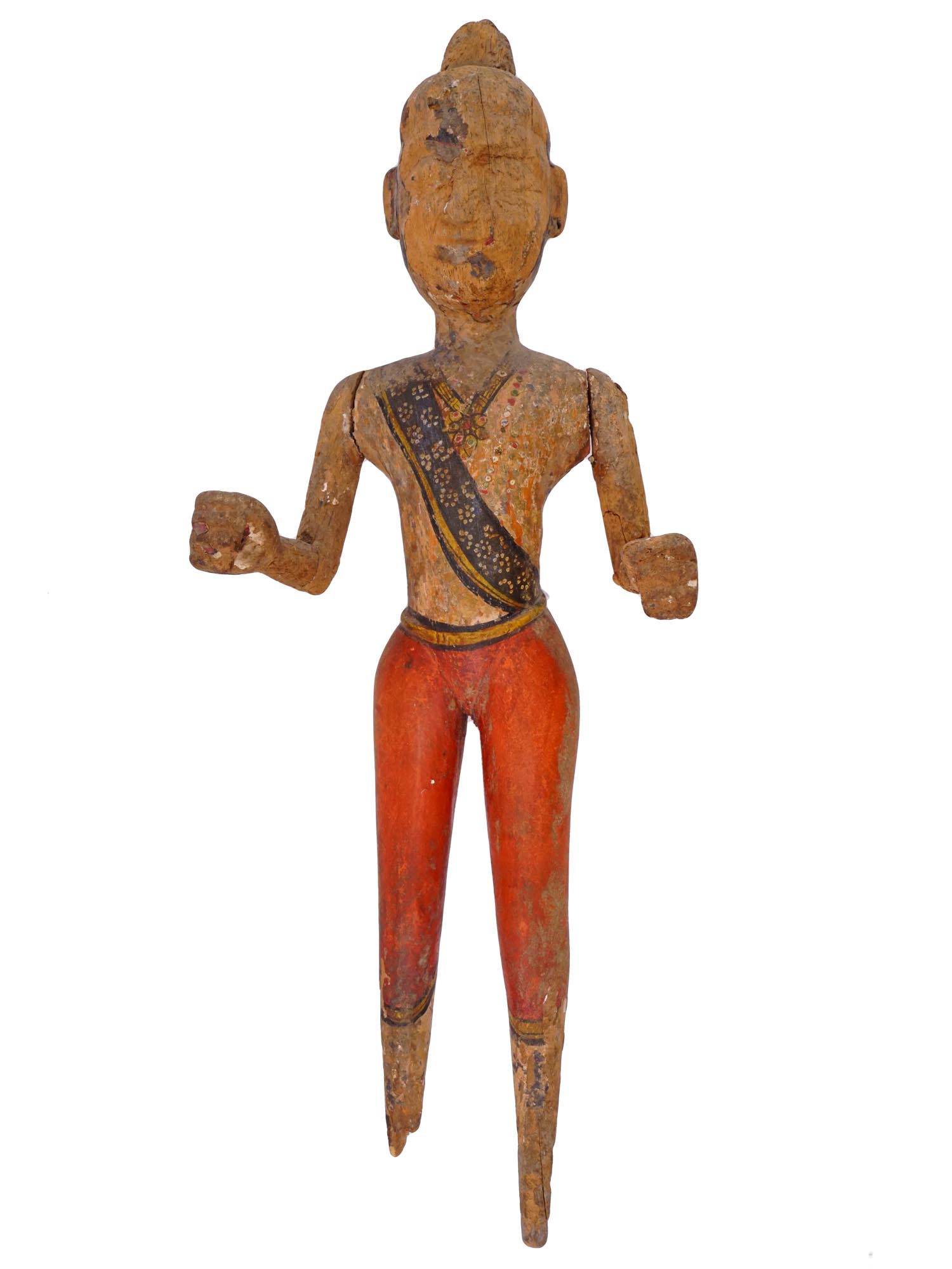 ANTIQUE INDIAN SCHOOL HINDU PAINTED WOOD FIGURE PIC-0