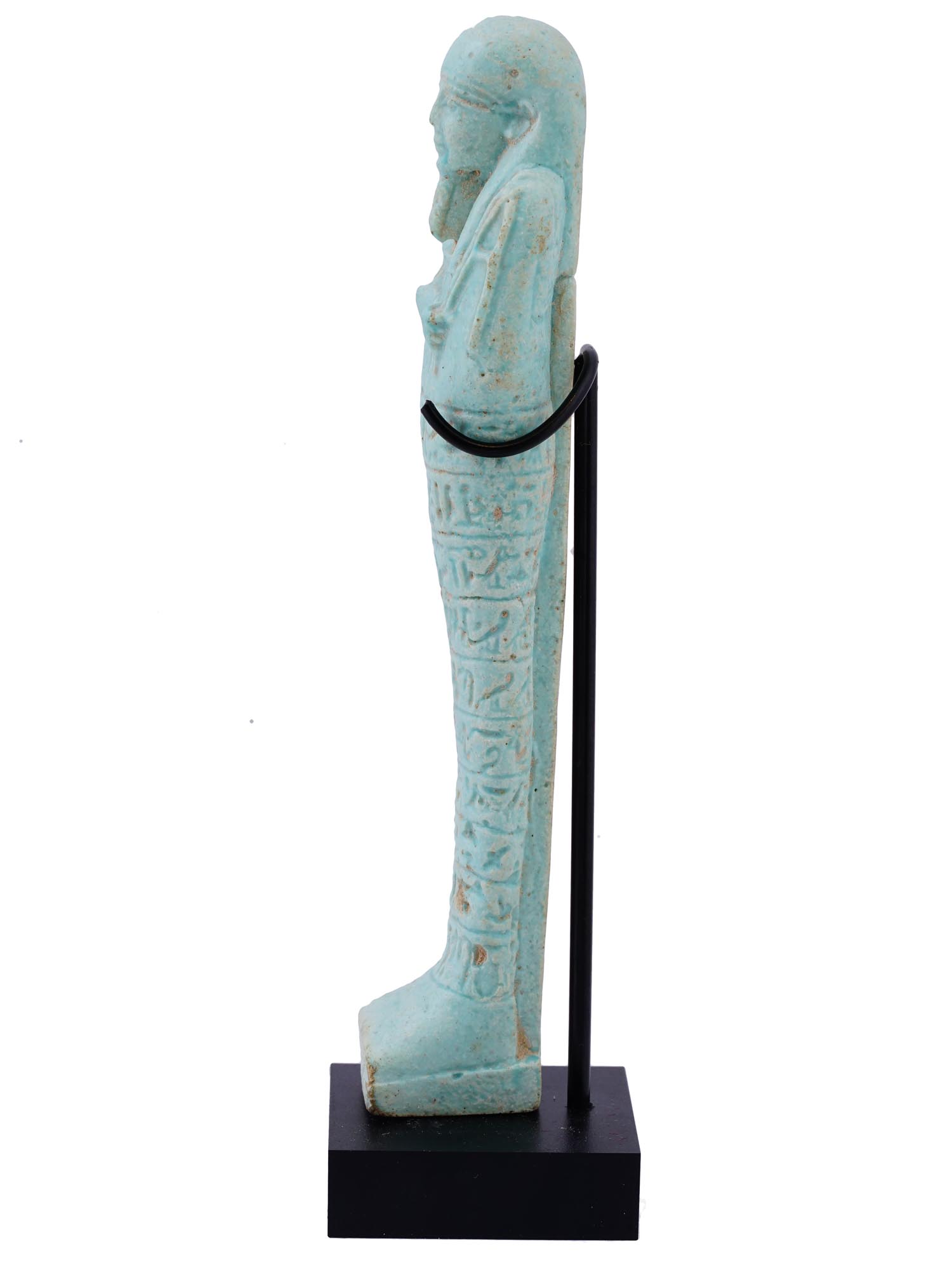 EGYPTIAN FAIENCE USHABTI FIGURE WITH CHARACTERS ON BASE PIC-2