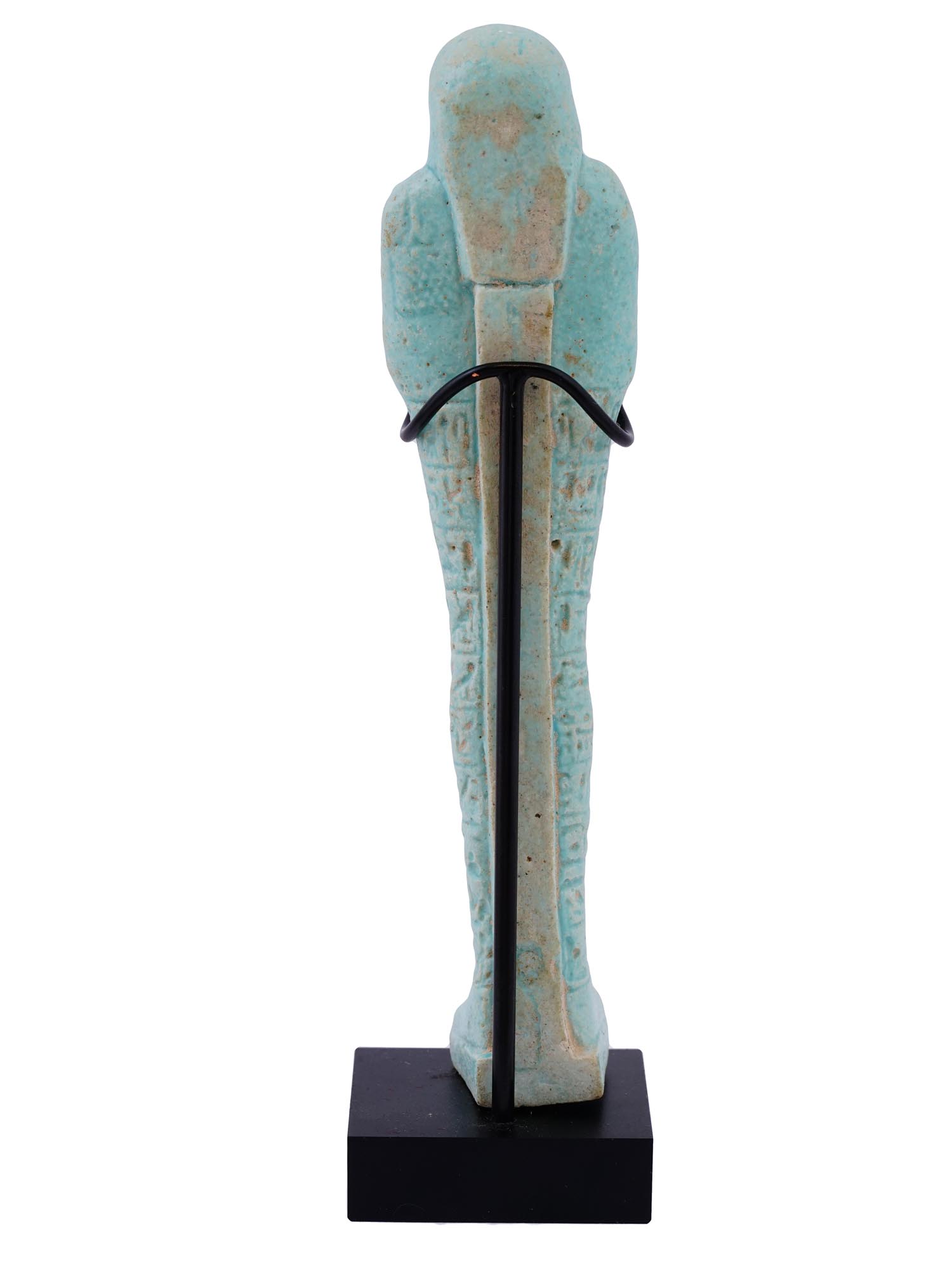 EGYPTIAN FAIENCE USHABTI FIGURE WITH CHARACTERS ON BASE PIC-3