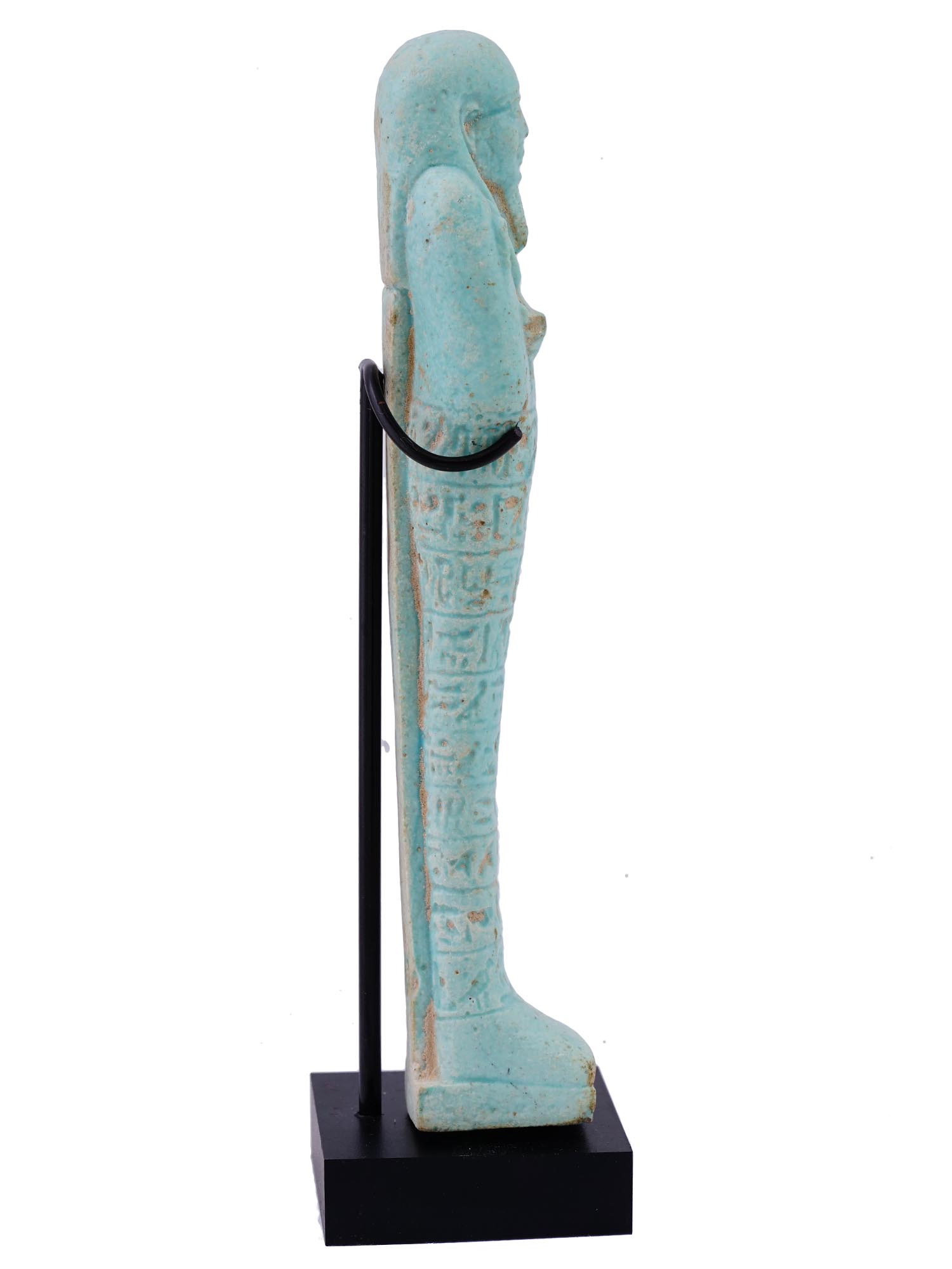 EGYPTIAN FAIENCE USHABTI FIGURE WITH CHARACTERS ON BASE PIC-4