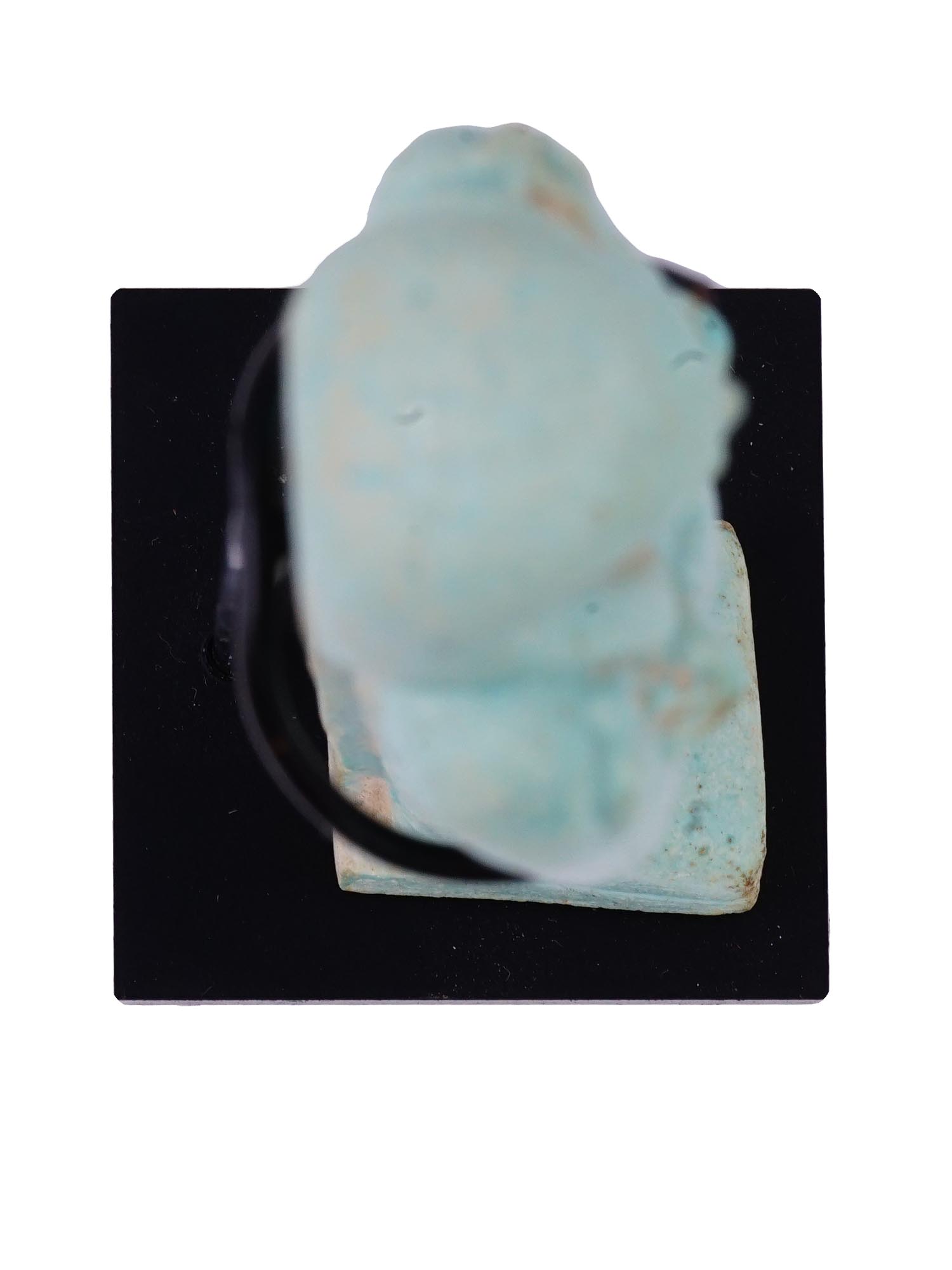 EGYPTIAN FAIENCE USHABTI FIGURE WITH CHARACTERS ON BASE PIC-5