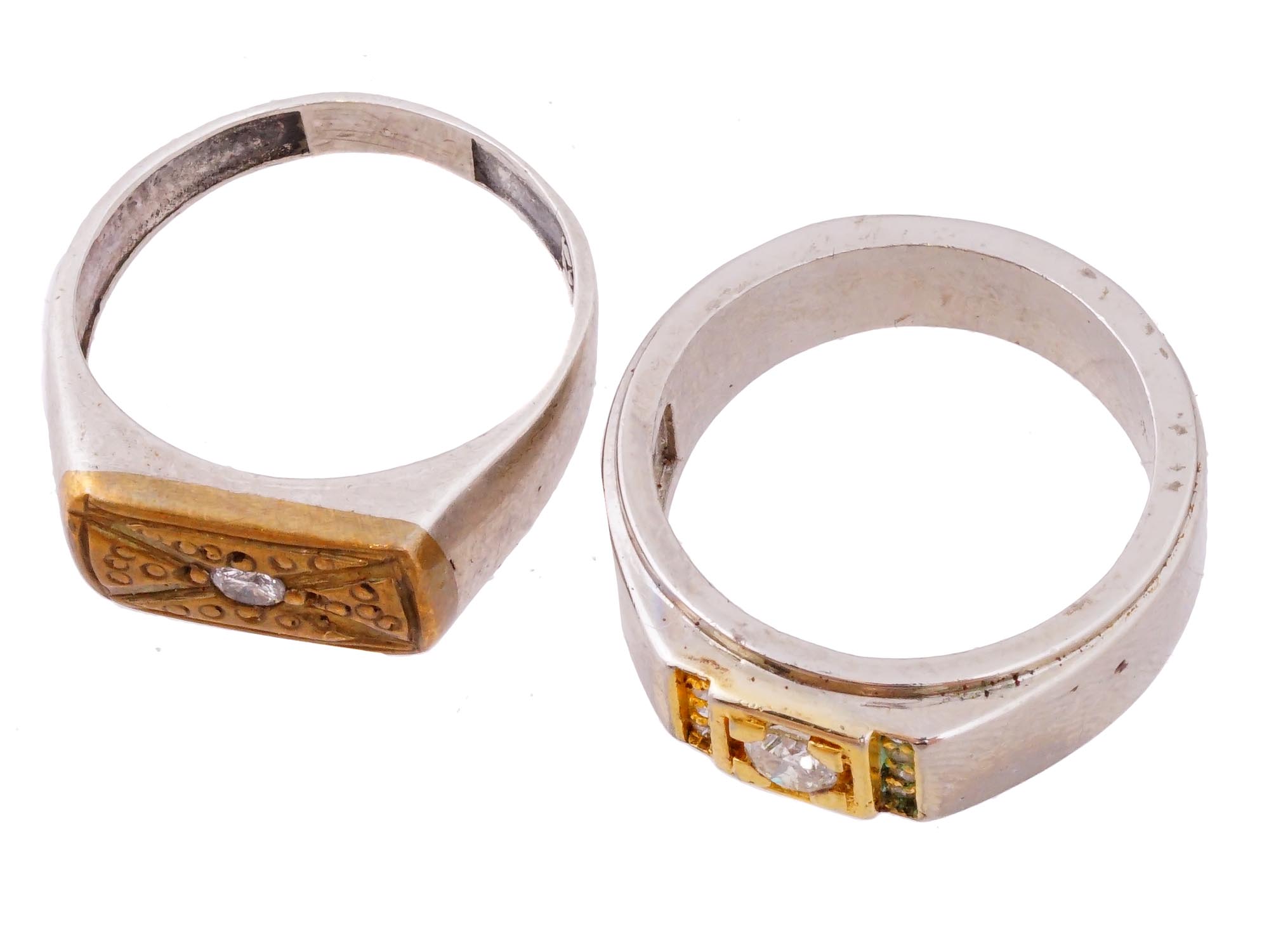 TWO STERLING SILVER 14K GOLD AND DIAMOND RINGS PIC-0