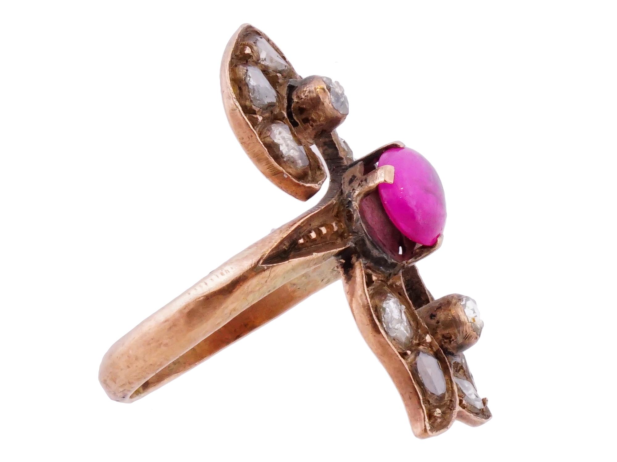 ANTIQUE 14K GOLD RUBY AND DIAMONDS RING PIC-2