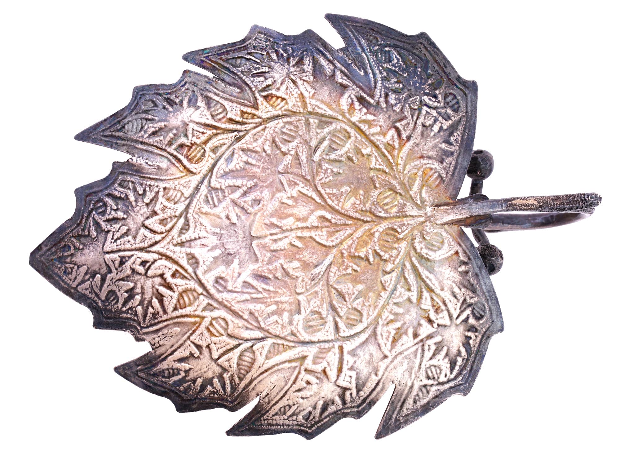 ANTIQUE INDIA KASHMIR SILVER LEAF INCENSE BURNER PIC-7