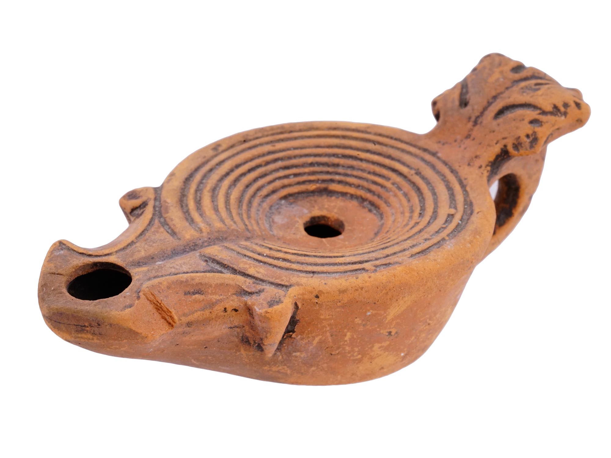 ANCIENT ROMAN CLAY OIL LAMP WITH CIRCULAR DECOR PIC-0