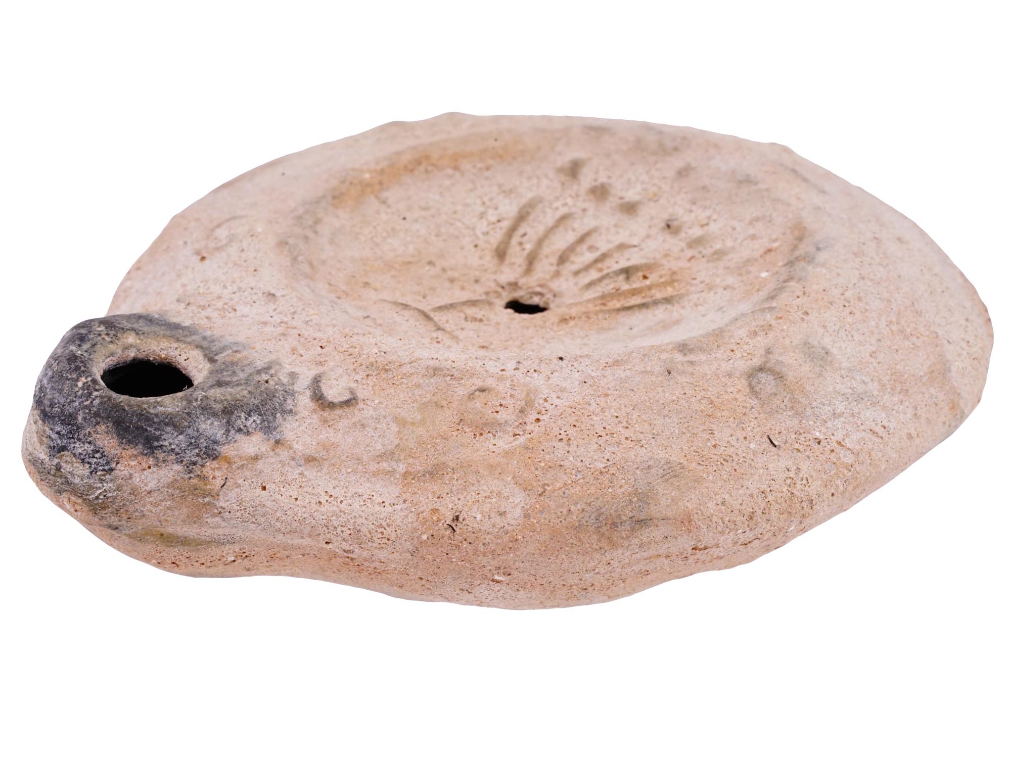 ANCIENT ROMAN JUDAICA OIL LAMP WITH MENORAH IMAGE PIC-0