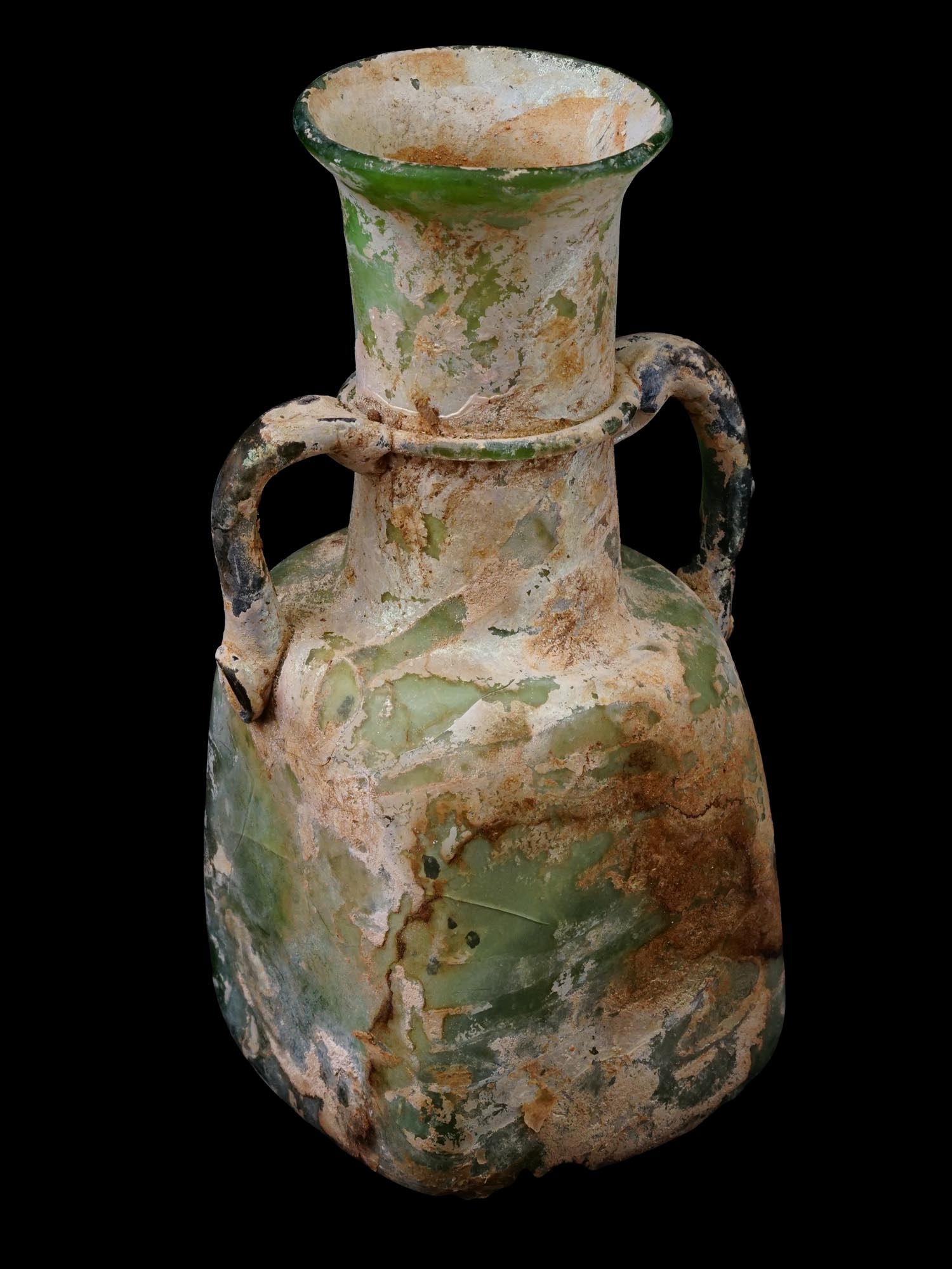 ANCIENT ROMAN GLASS JUG WITH A SQUARE BODY 3RD 5TH C AD PIC-0