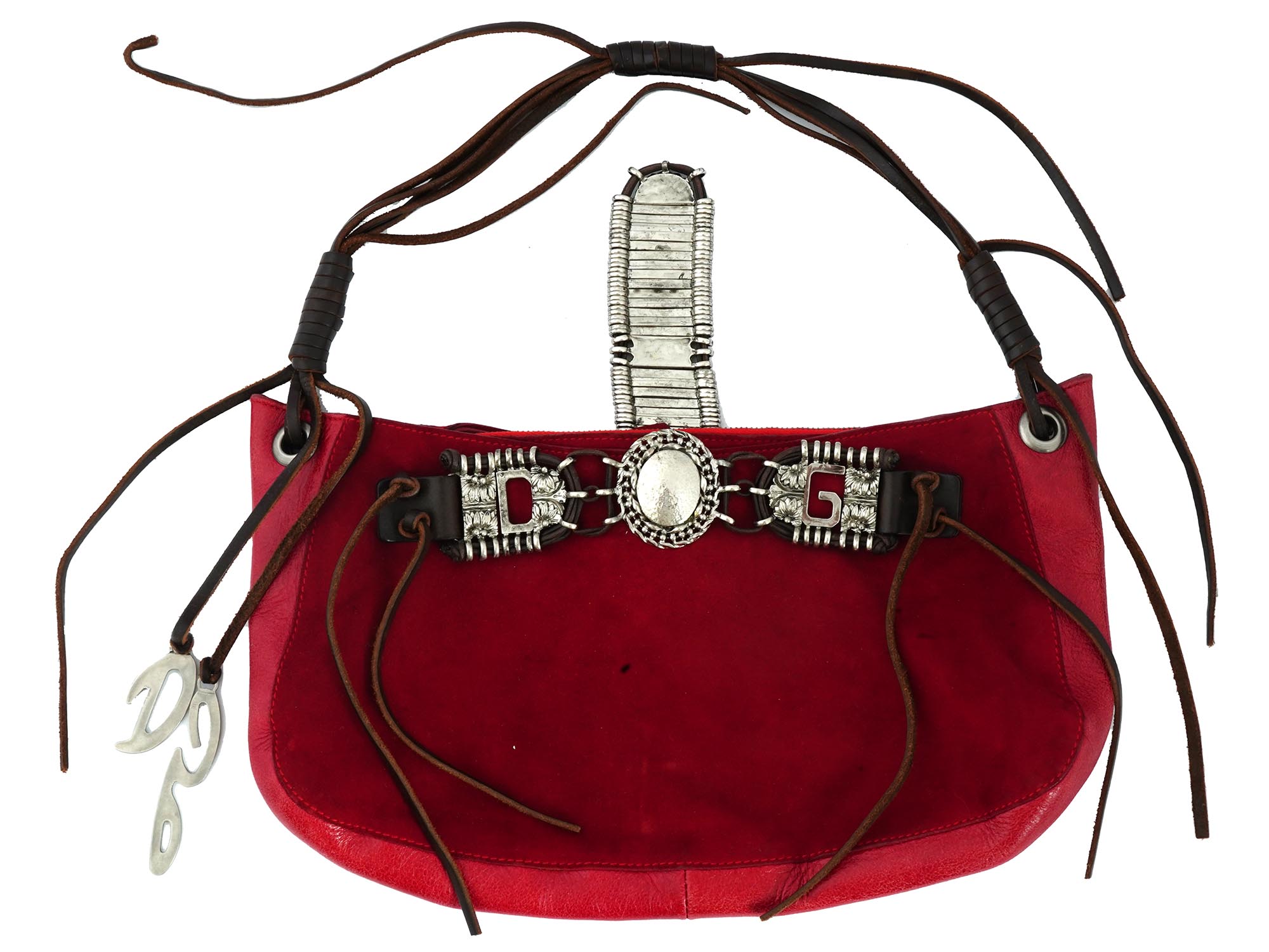 DOLCE GABBANA RED SUEDE AND LEATHER SHOULDER BAG PIC-1