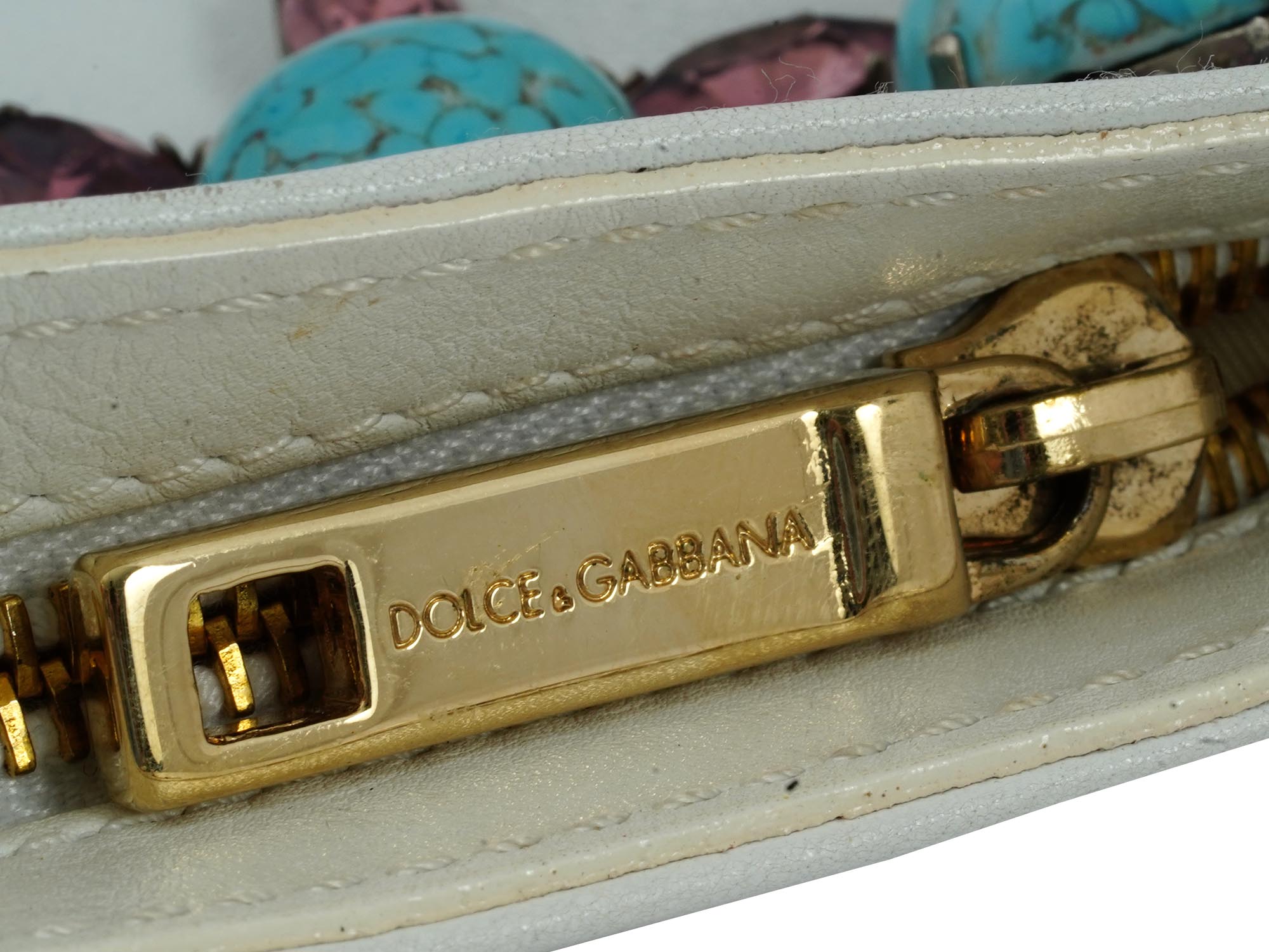 DOLCE AND GABBANA JEWELED LEATHER SHOULDER BAG PIC-3