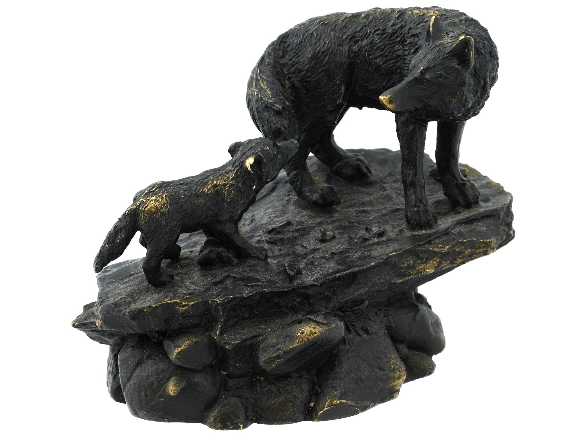 EUROPEAN PATINATED BRONZE SHE WOLF W CUB SCULPTURE PIC-1