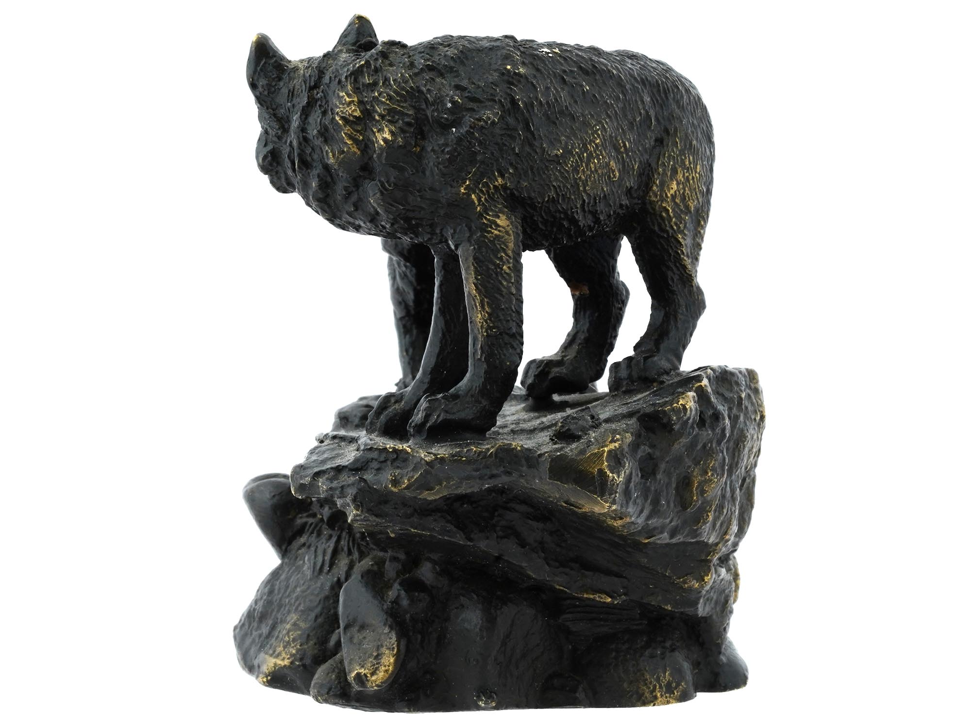 EUROPEAN PATINATED BRONZE SHE WOLF W CUB SCULPTURE PIC-4