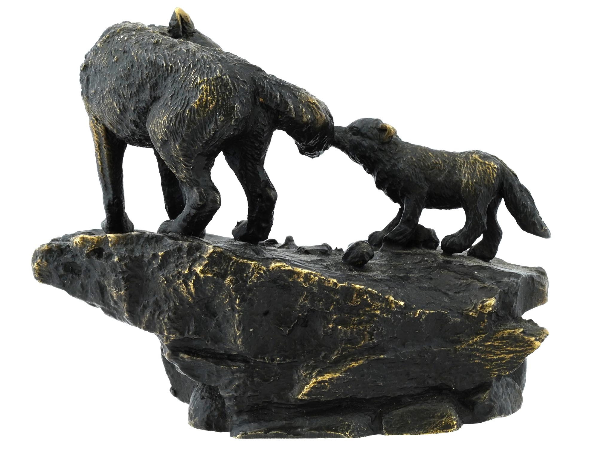 EUROPEAN PATINATED BRONZE SHE WOLF W CUB SCULPTURE PIC-3