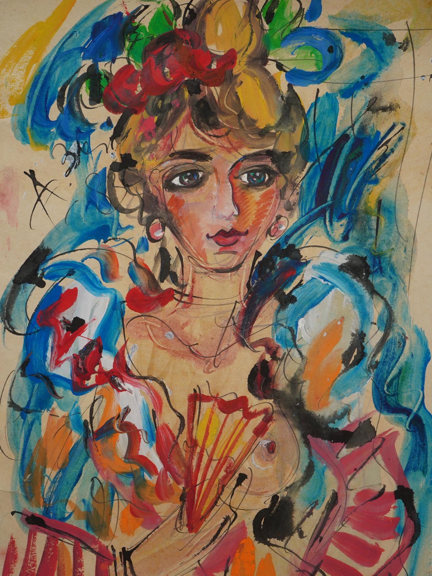 ATTR TO ANATOLY ZVEREV RUSSIAN MIXED MEDIA PAINTING PIC-1