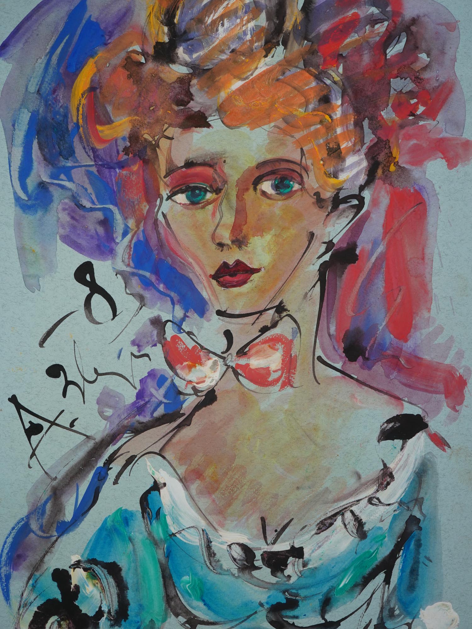 ATTR TO ANATOLY ZVEREV RUSSIAN MIXED MEDIA PAINTING PIC-1