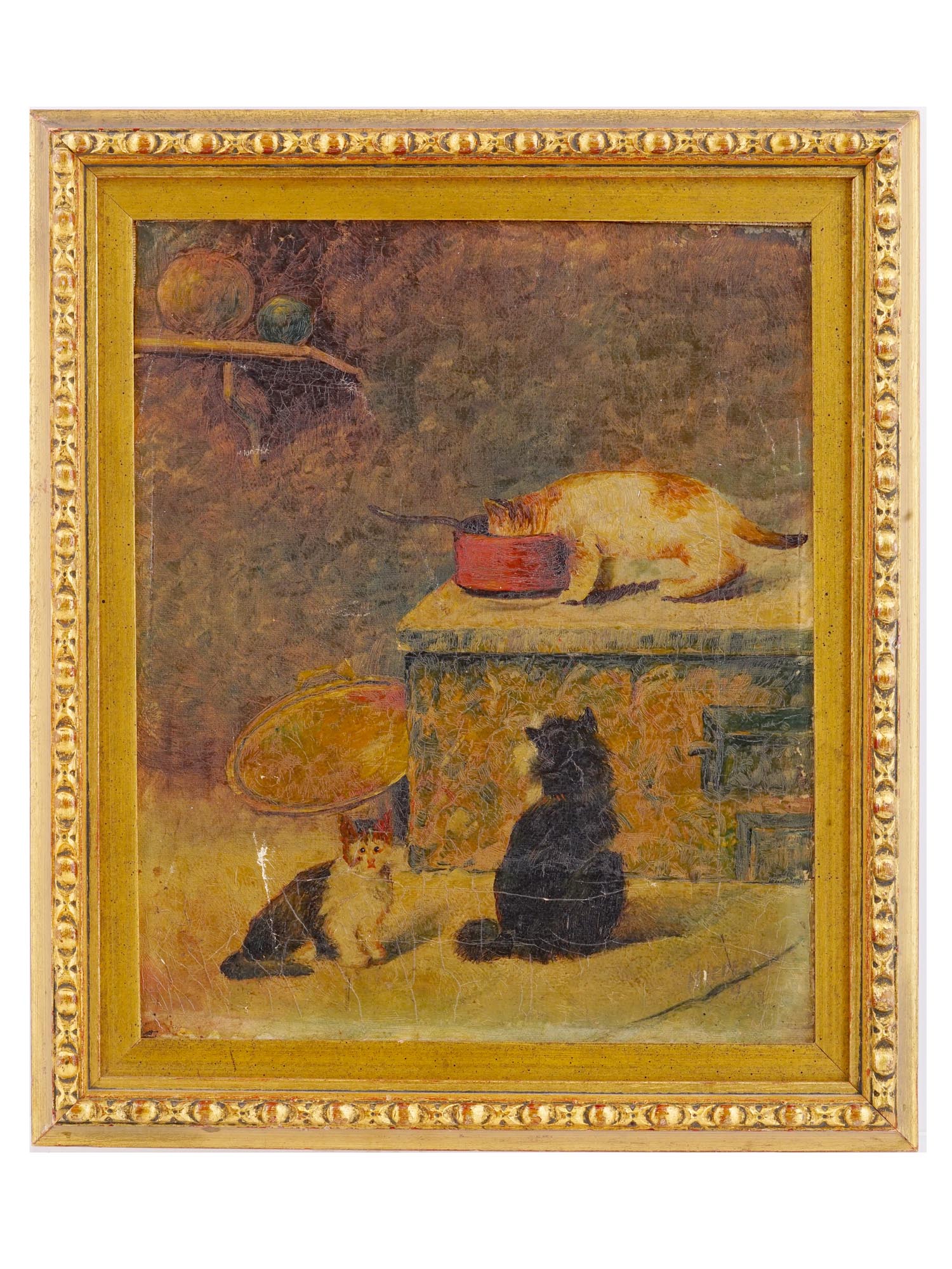 ATTR TO MONTAGUE LEDER BRITISH CATS OIL PAINTING PIC-0