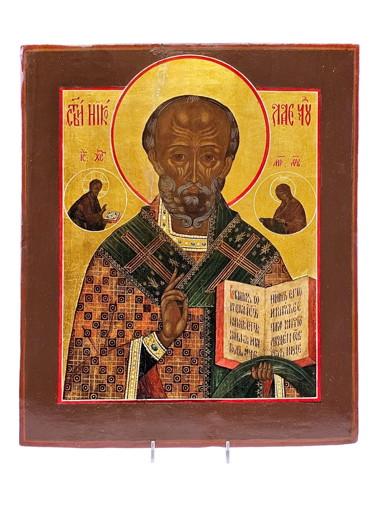 LARGE 19TH CEN RUSSIAN ORTHODOX ICON OF ST NICHOLAS PIC-0