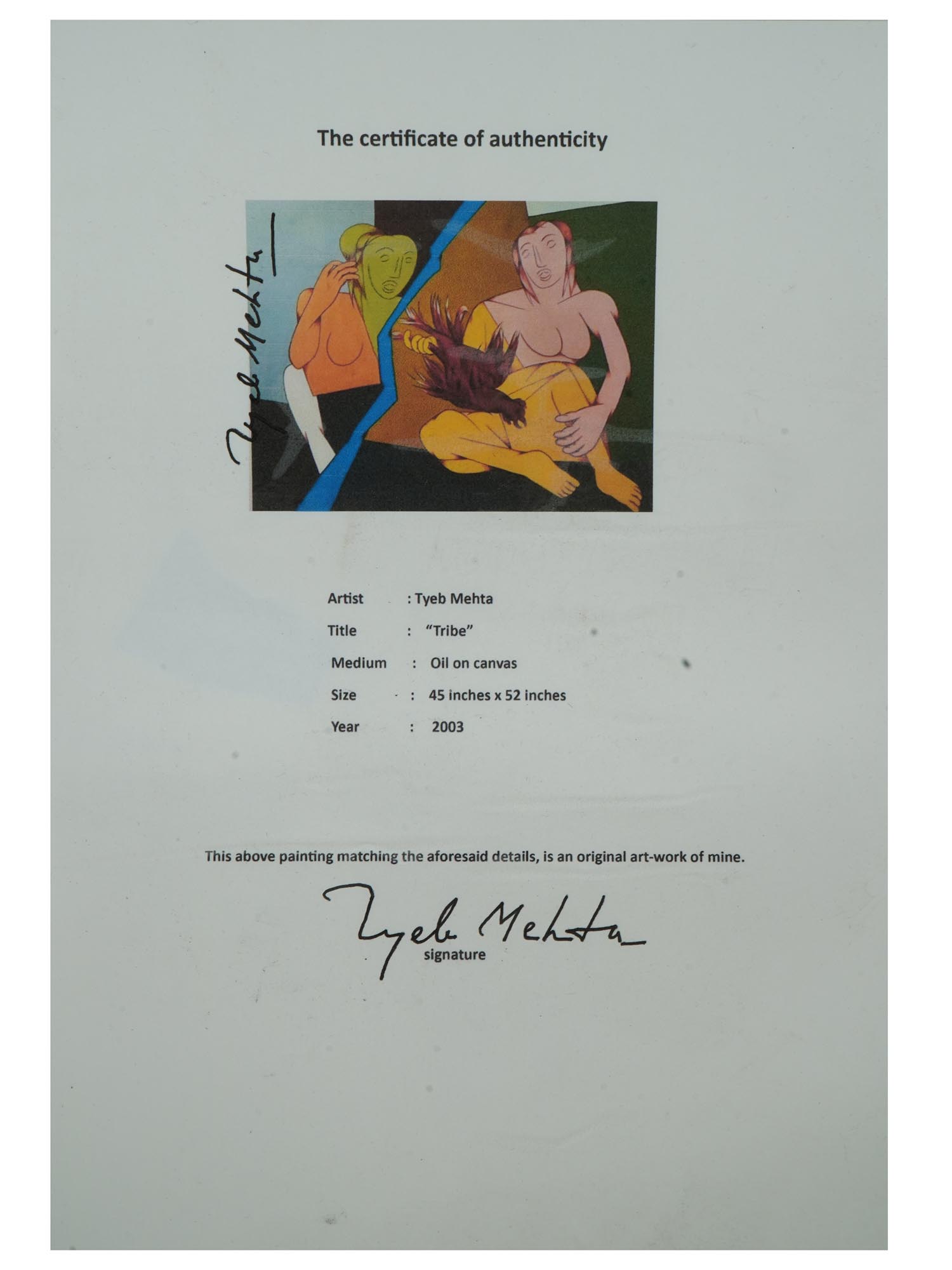 MODERN INDIAN NUDE OIL PAINTING BY TYEB MEHTA W COA PIC-5