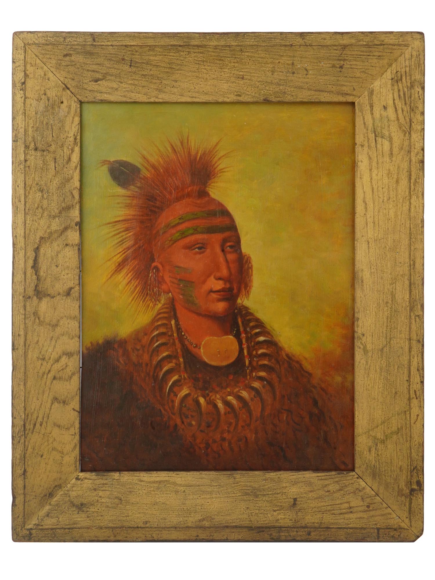 STYLE OF GEORGE CATLIN NATIVE AMERICAN OIL PAINTING PIC-0