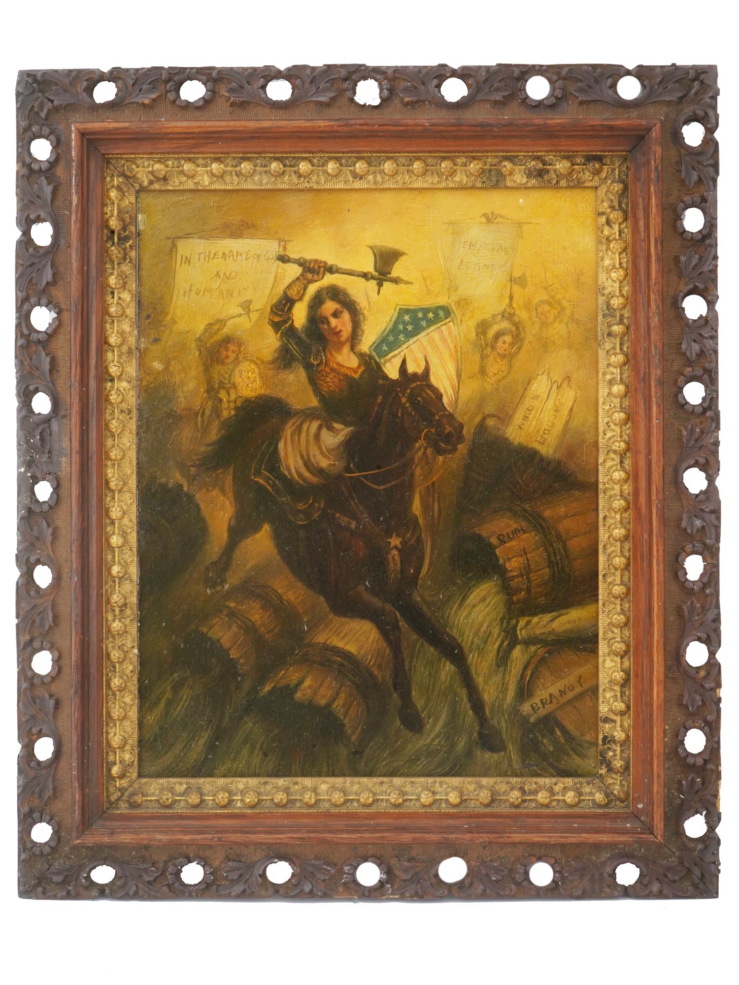 AMERICAN ALLEGORICAL WOMANS HOLY WAR OIL PAINTING PIC-0