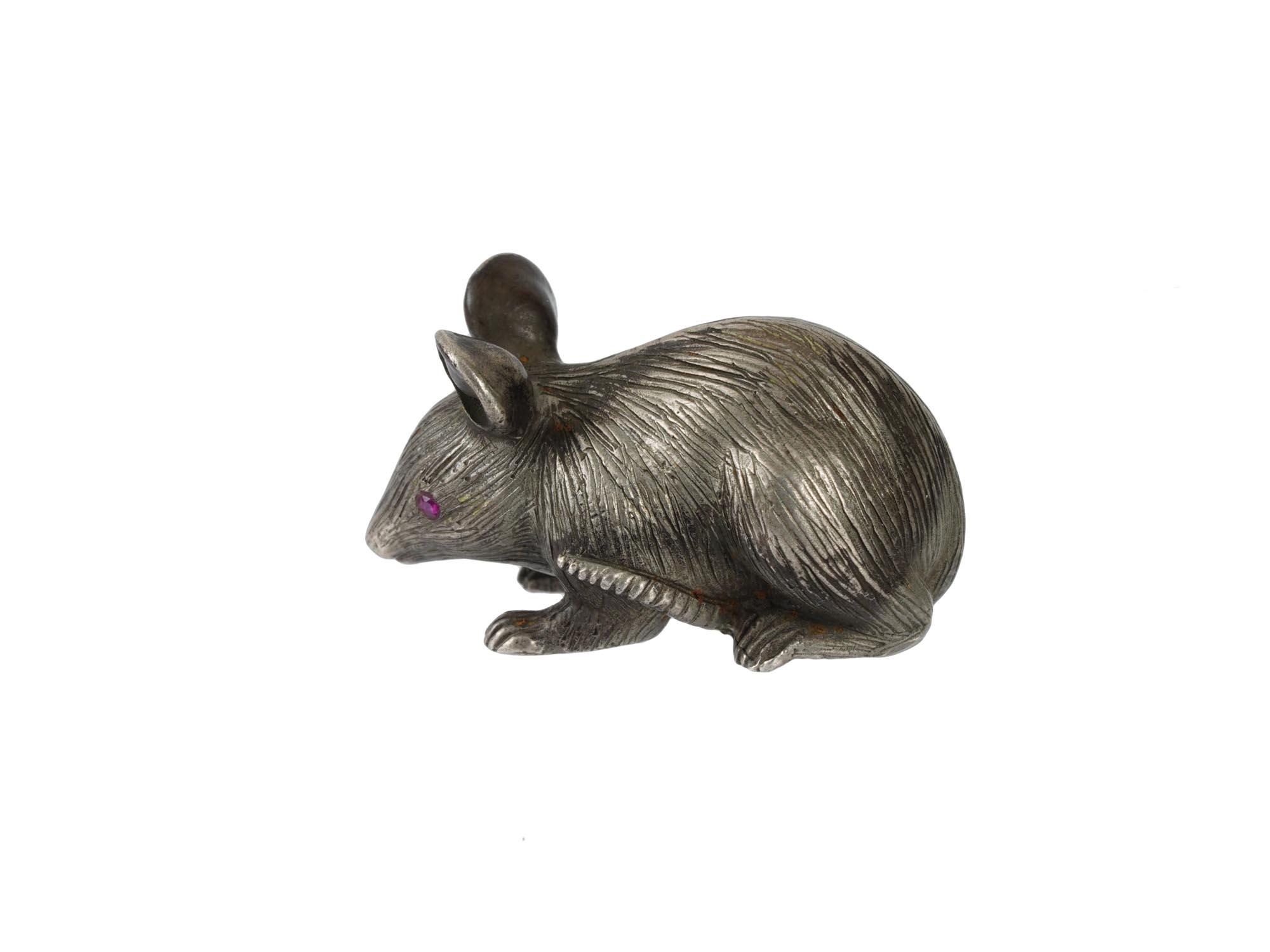 RUSSIAN 84 SILVER MOUSE FIGURINE WITH RUBY EYES PIC-0